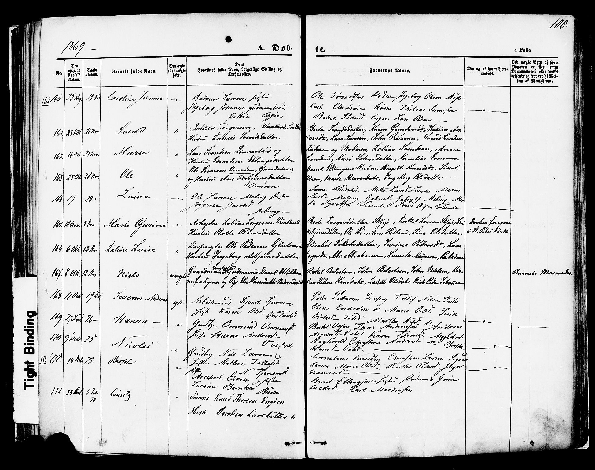 Hetland sokneprestkontor, SAST/A-101826/30/30BA/L0003: Parish register (official) no. A 3, 1862-1876, p. 100