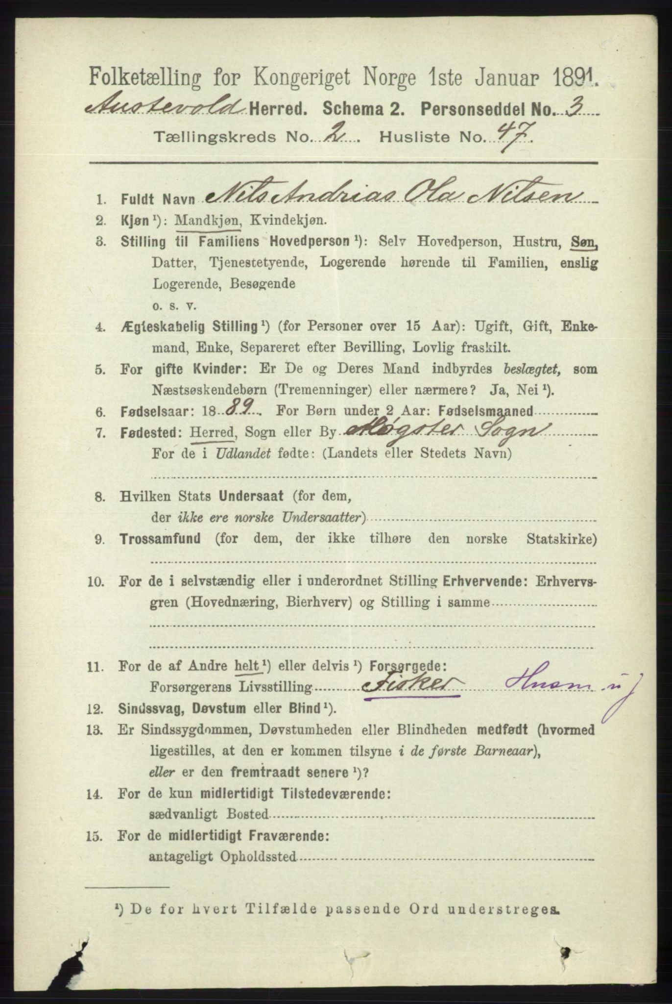 RA, 1891 census for 1244 Austevoll, 1891, p. 896