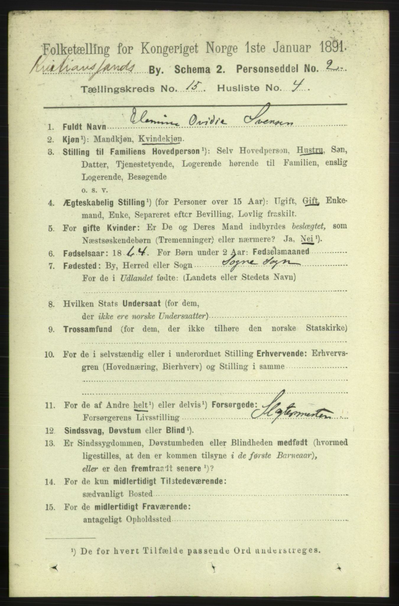 RA, 1891 census for 1001 Kristiansand, 1891, p. 6334