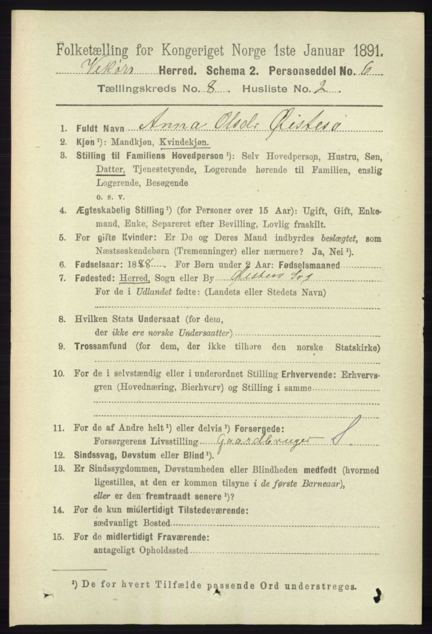 RA, 1891 census for 1238 Vikør, 1891, p. 2332