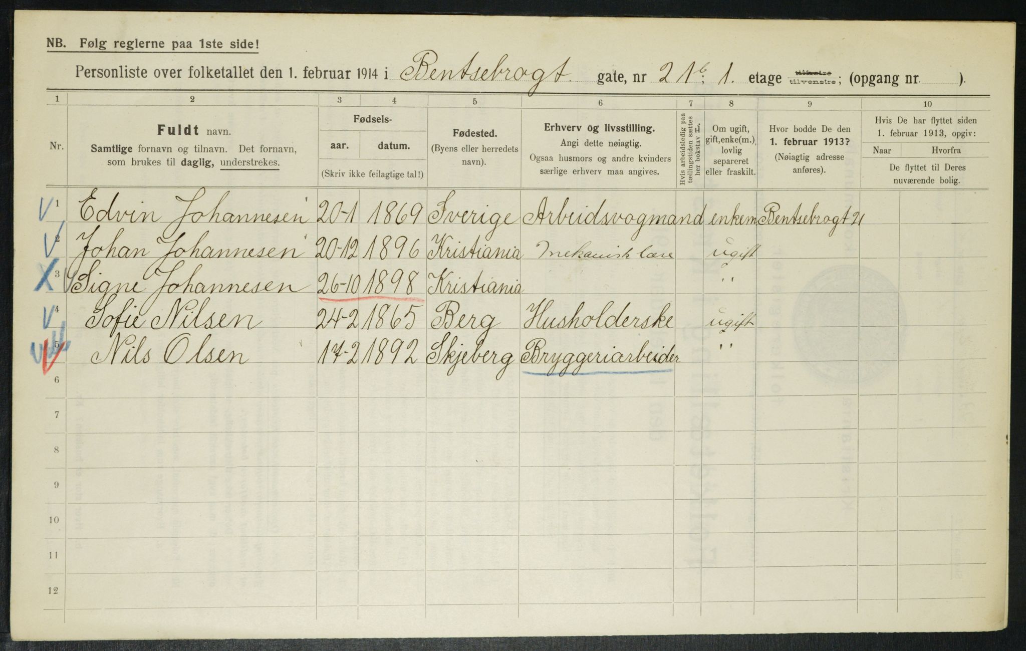 OBA, Municipal Census 1914 for Kristiania, 1914, p. 3497