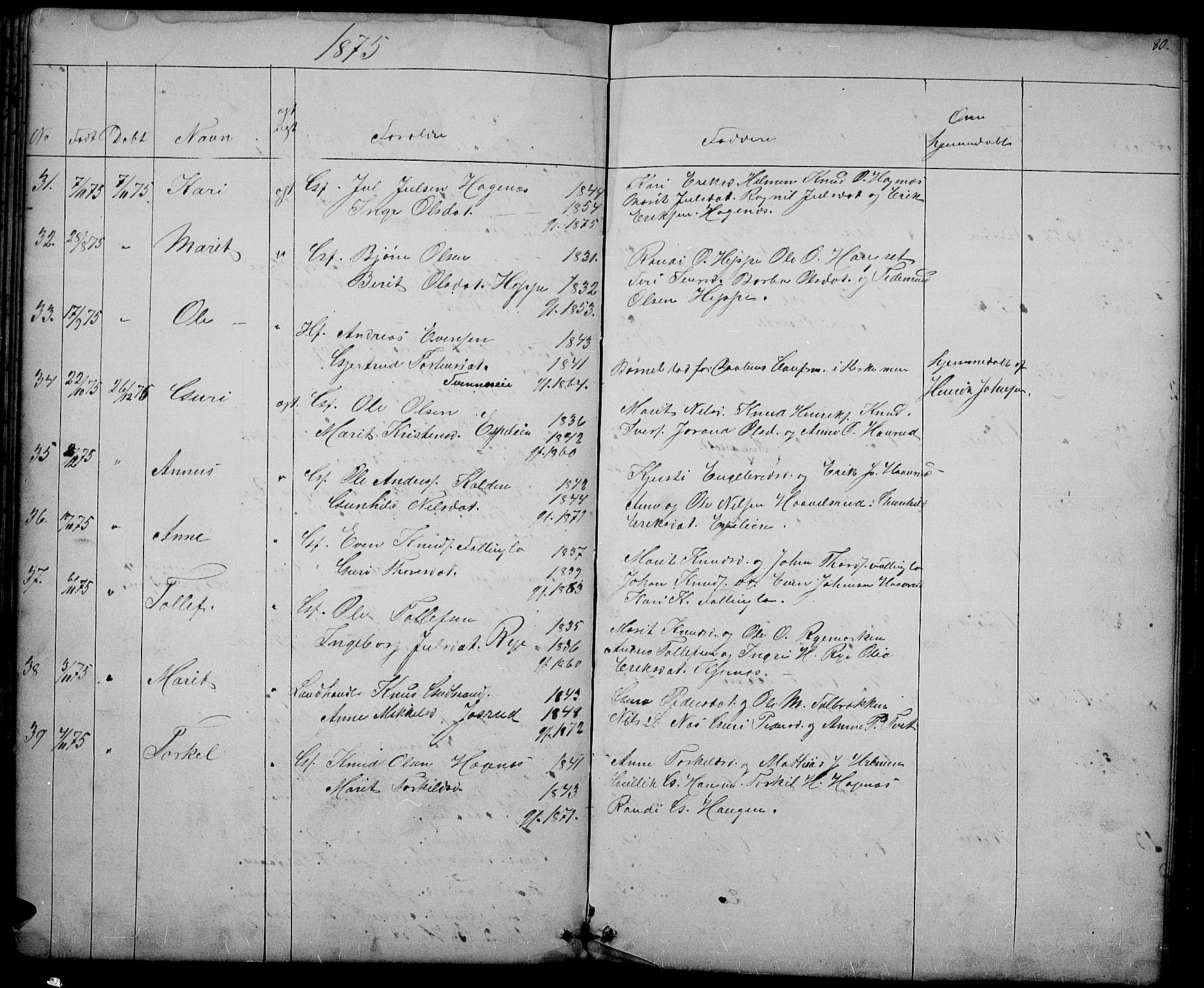 Nord-Aurdal prestekontor, SAH/PREST-132/H/Ha/Hab/L0003: Parish register (copy) no. 3, 1842-1882, p. 80