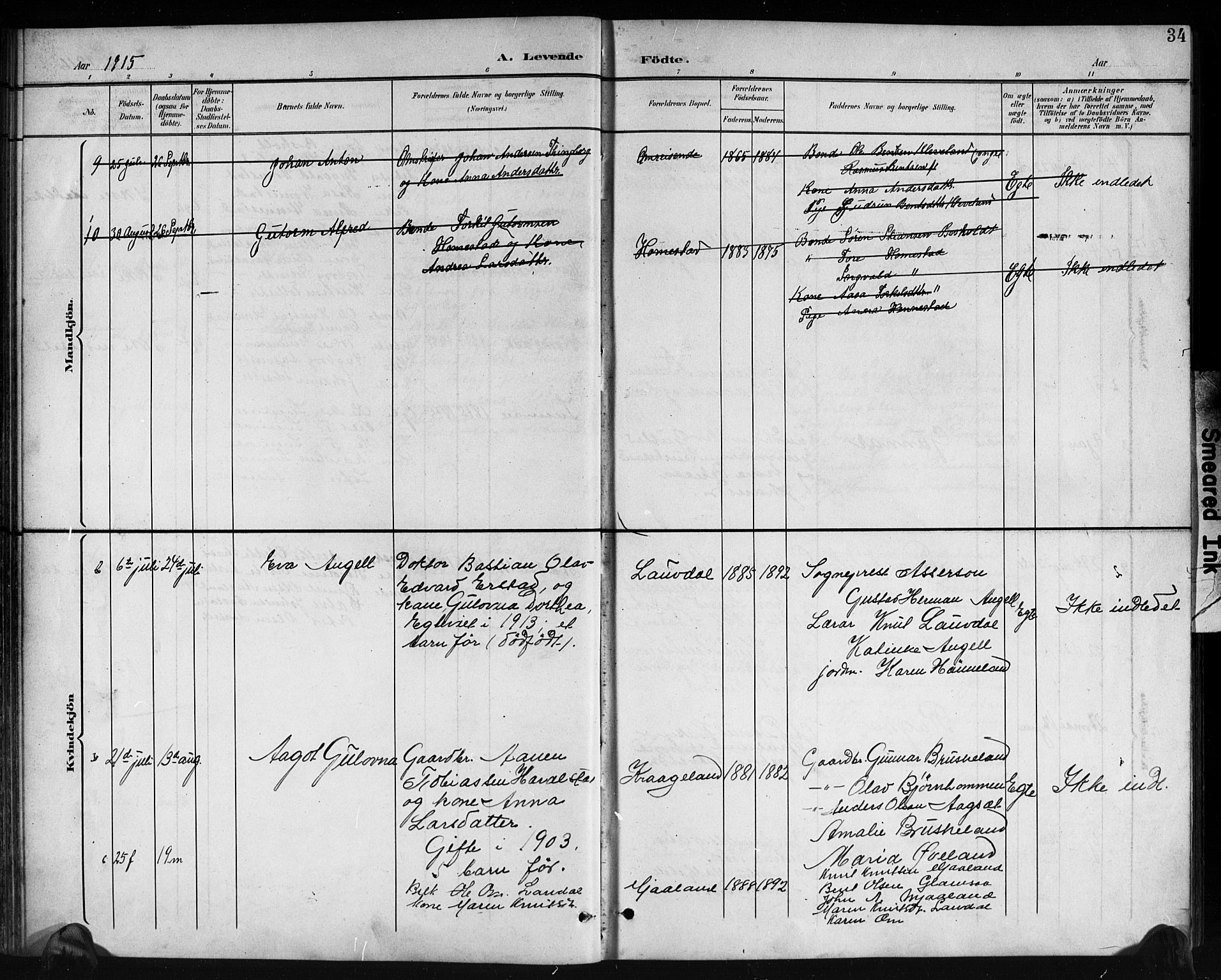 Holum sokneprestkontor, SAK/1111-0022/F/Fb/Fbb/L0004: Parish register (copy) no. B 4, 1899-1920, p. 34