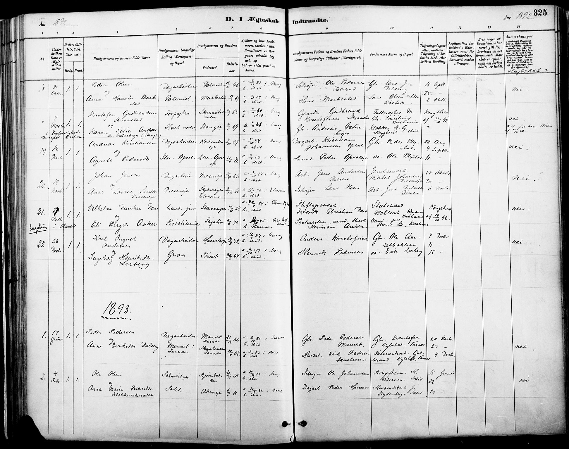 Vang prestekontor, Hedmark, SAH/PREST-008/H/Ha/Haa/L0019A: Parish register (official) no. 19, 1886-1900, p. 325