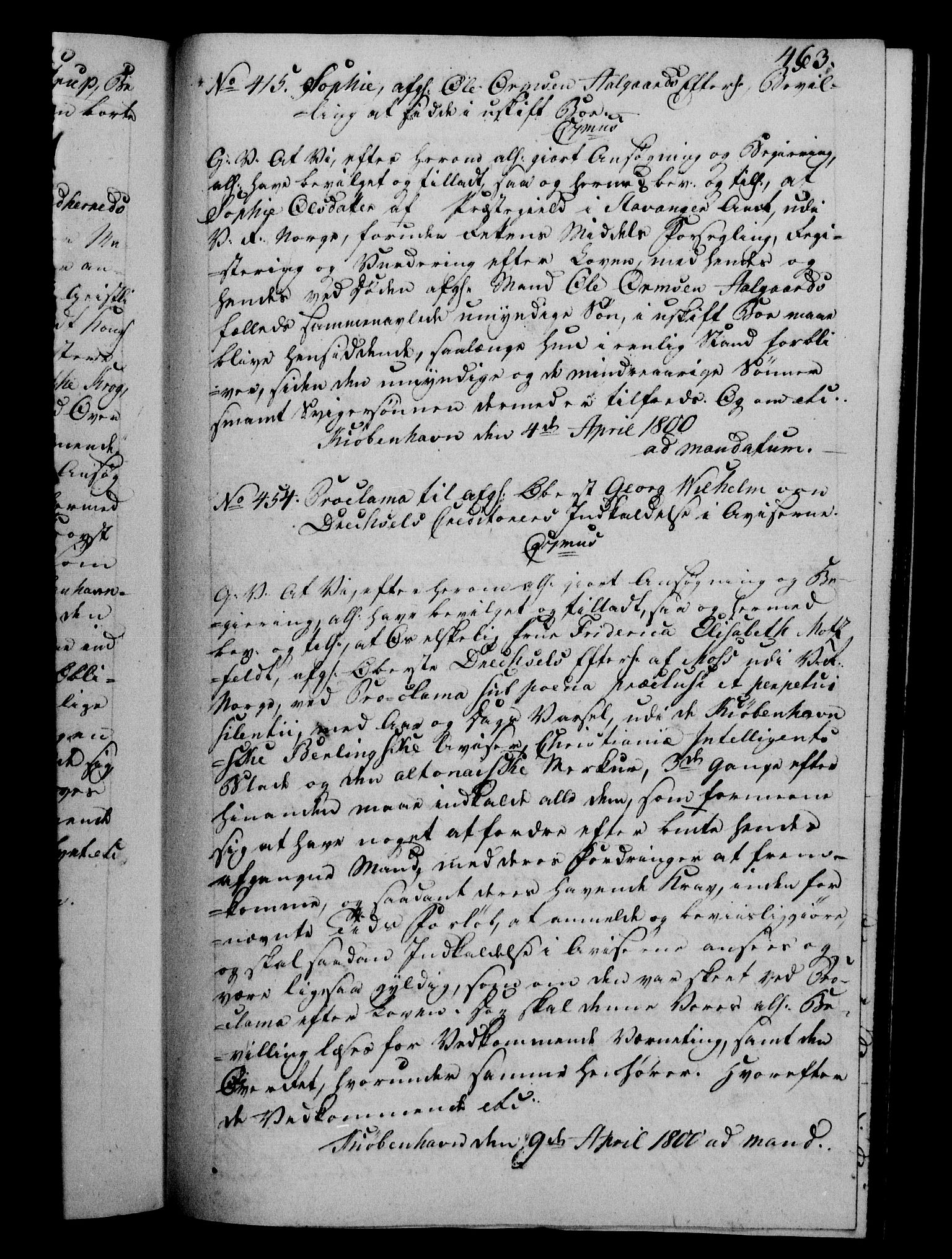 Danske Kanselli 1800-1814, RA/EA-3024/H/Hf/Hfb/Hfba/L0001: Registranter, 1800-1801, p. 463a
