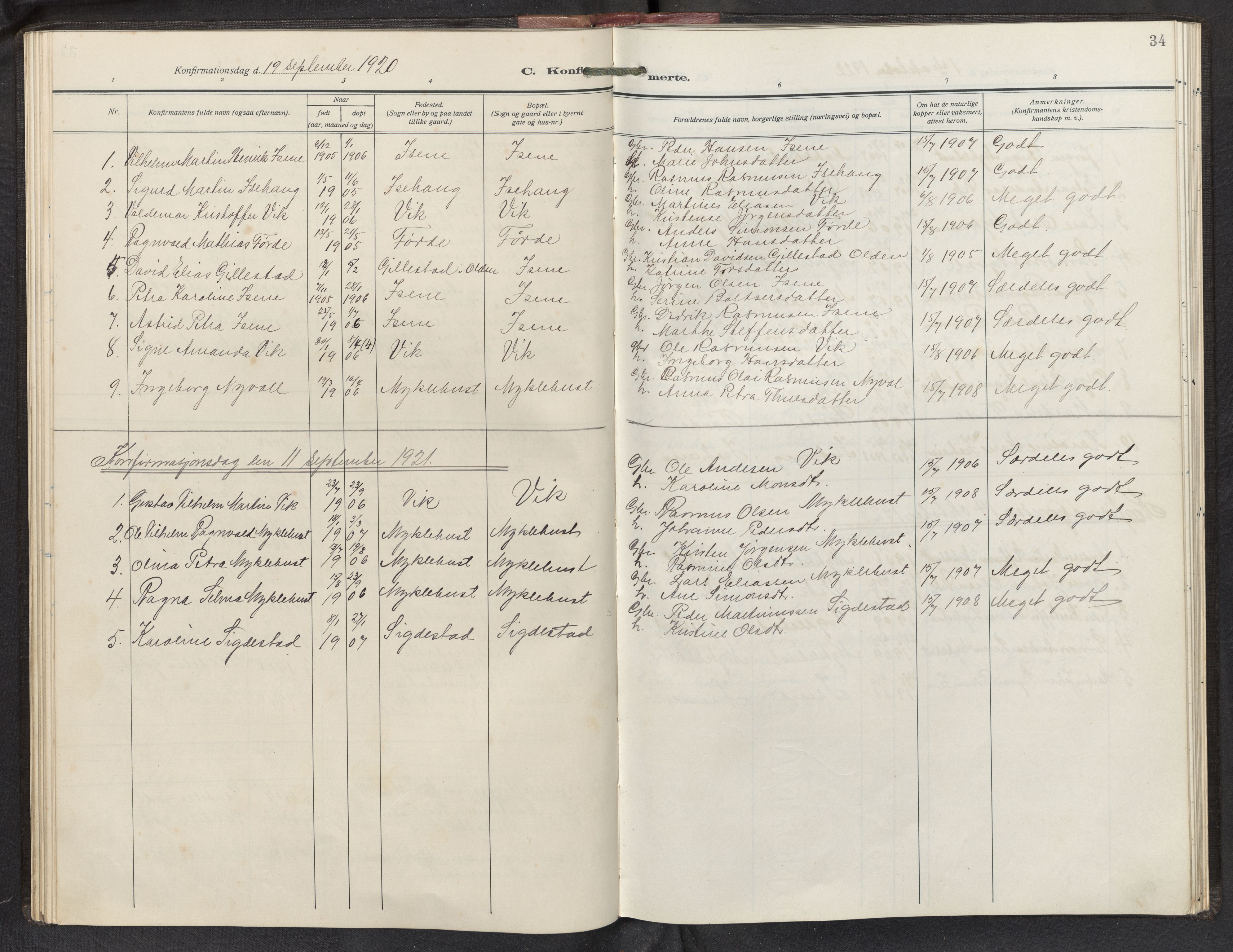 Davik sokneprestembete, AV/SAB-A-79701/H/Hab/Habd/L0003: Parish register (copy) no. D 3, 1917-1953, p. 33b-34a