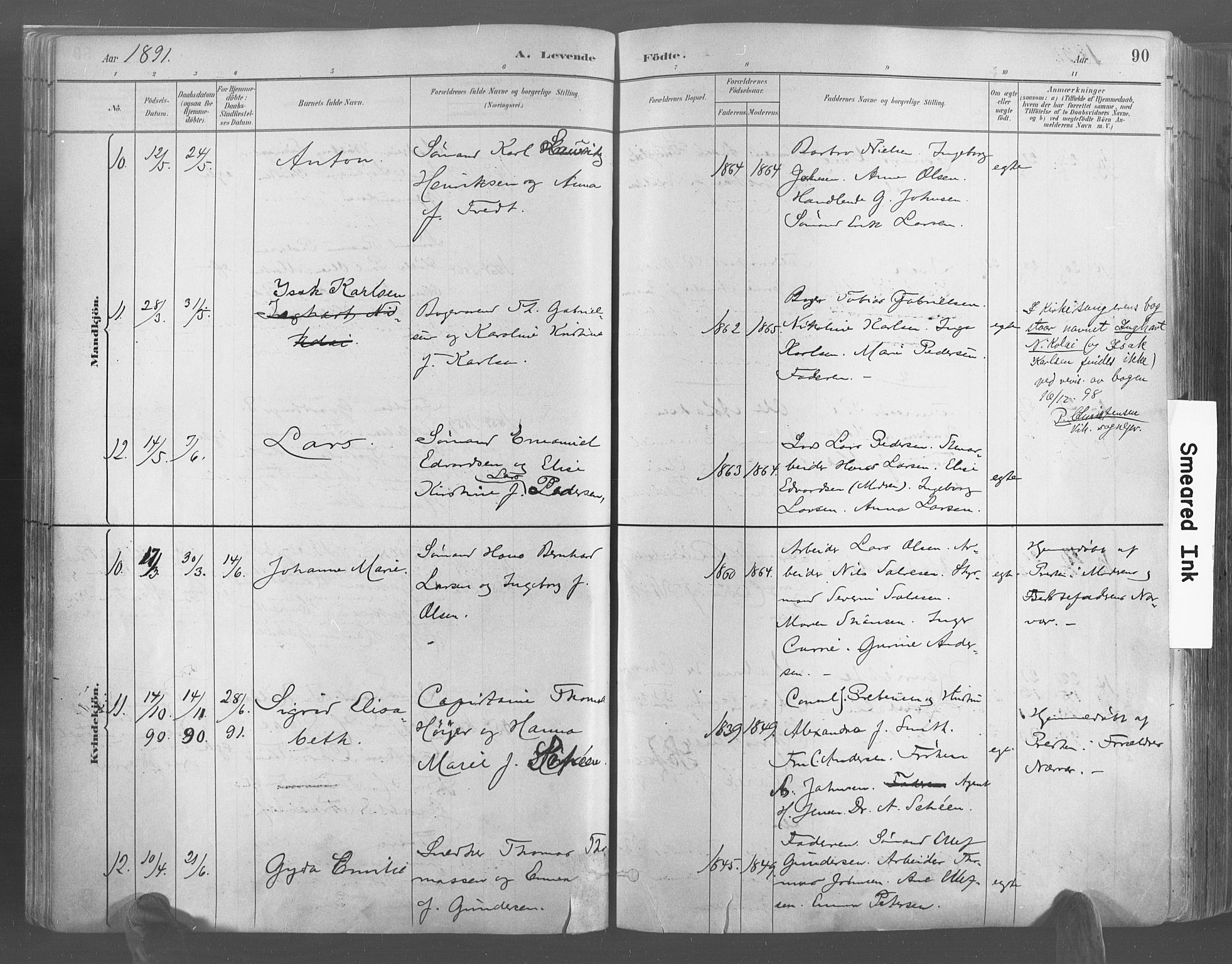 Risør sokneprestkontor, AV/SAK-1111-0035/F/Fa/L0005: Parish register (official) no. A 5, 1883-1895, p. 90