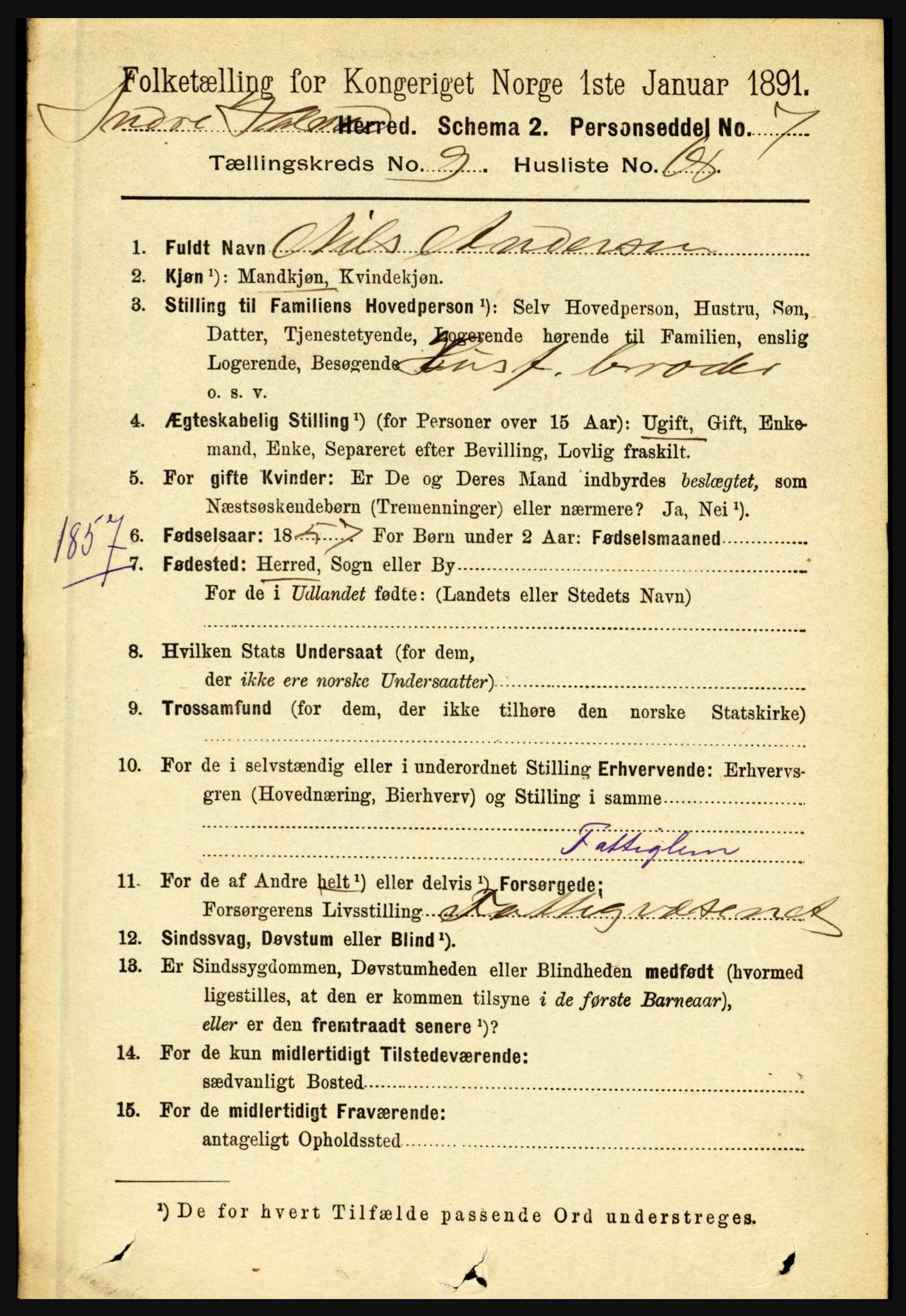 RA, 1891 census for 1430 Indre Holmedal, 1891, p. 4494