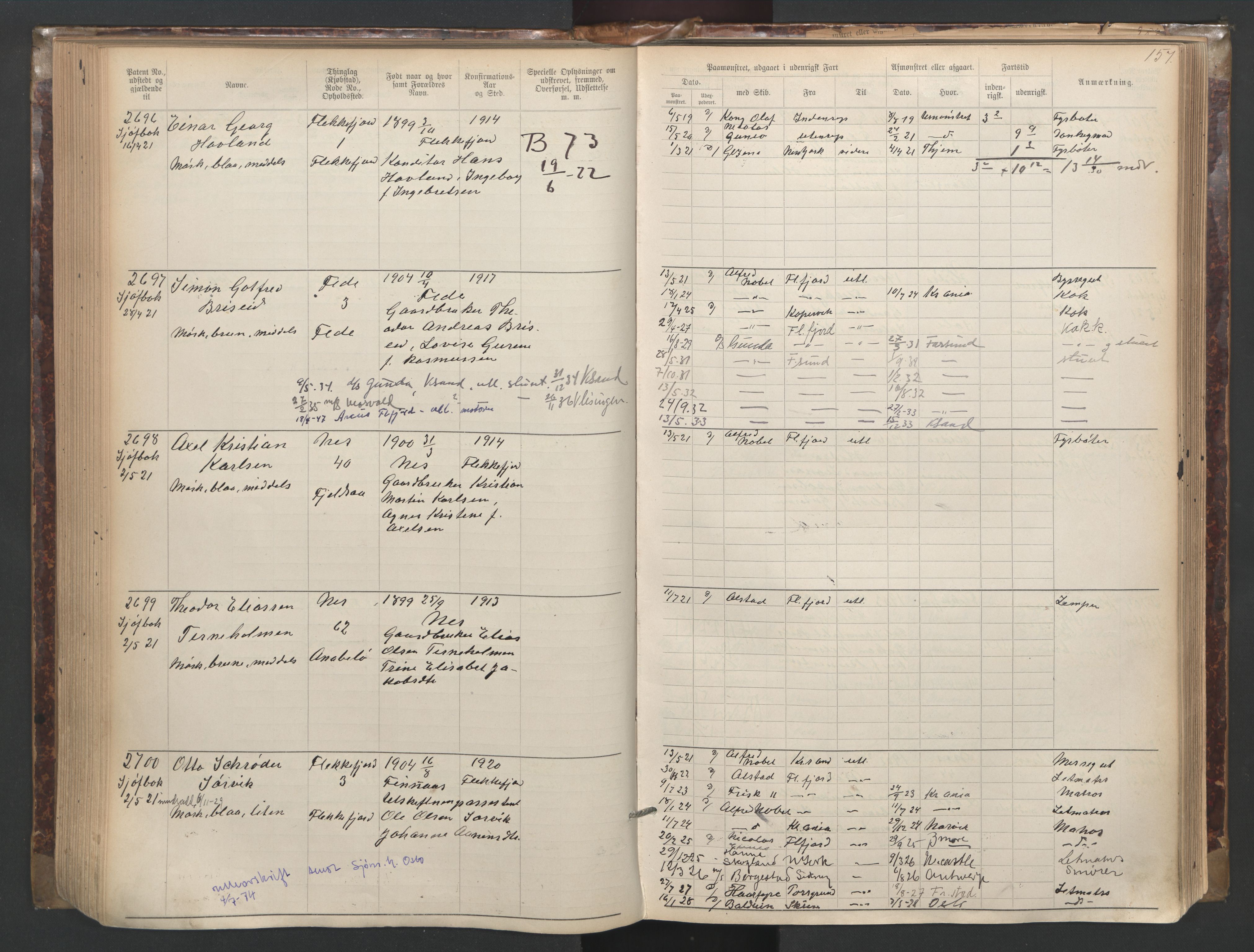 Flekkefjord mønstringskrets, SAK/2031-0018/F/Fa/L0003: Annotasjonsrulle nr 1921-2963 med register, N-3, 1892-1948, p. 189