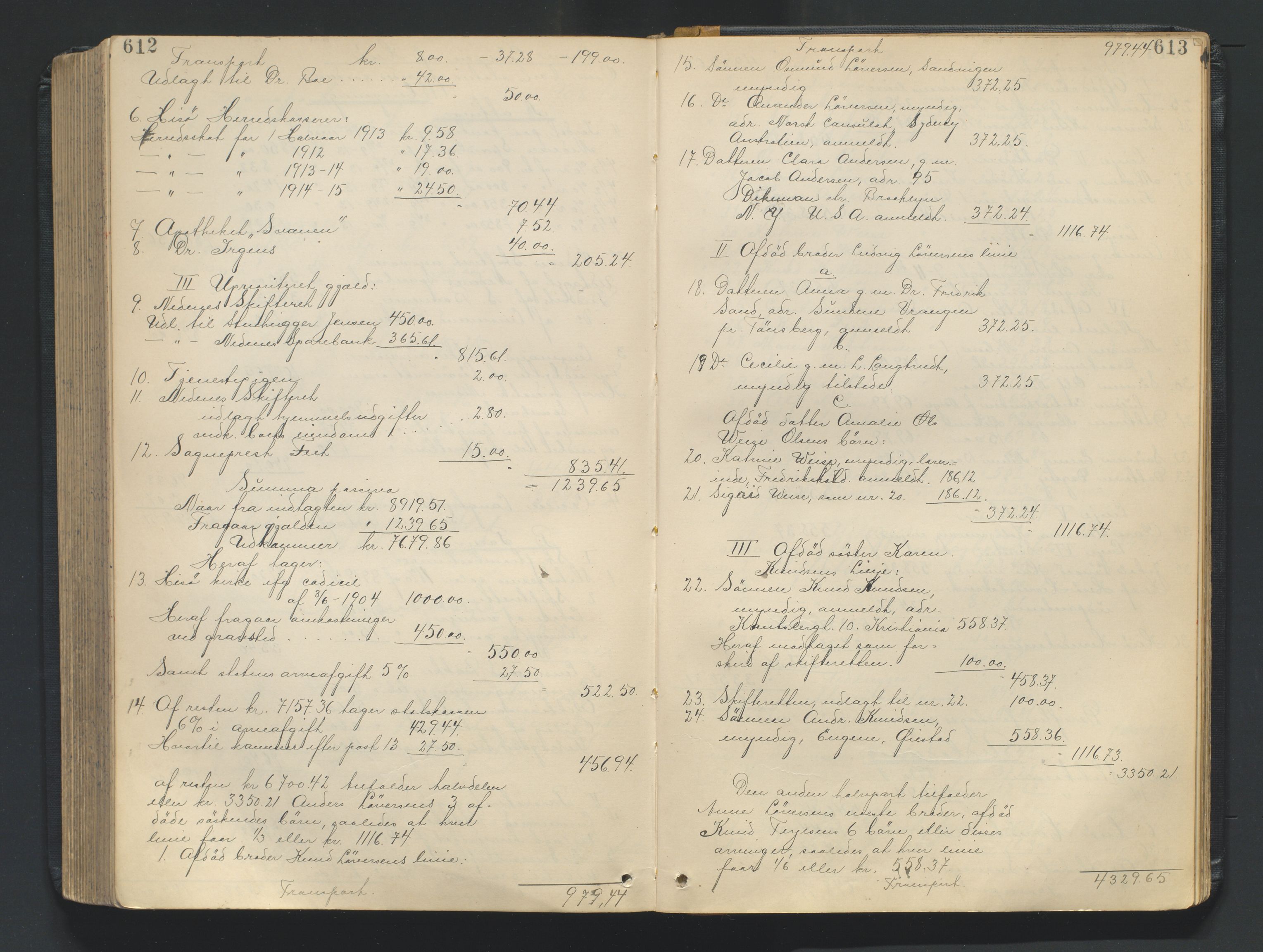 Nedenes sorenskriveri, AV/SAK-1221-0006/H/Hc/L0020: Skifteutlodningsprotokoll nr 6 med register, 1904-1913, p. 612-613