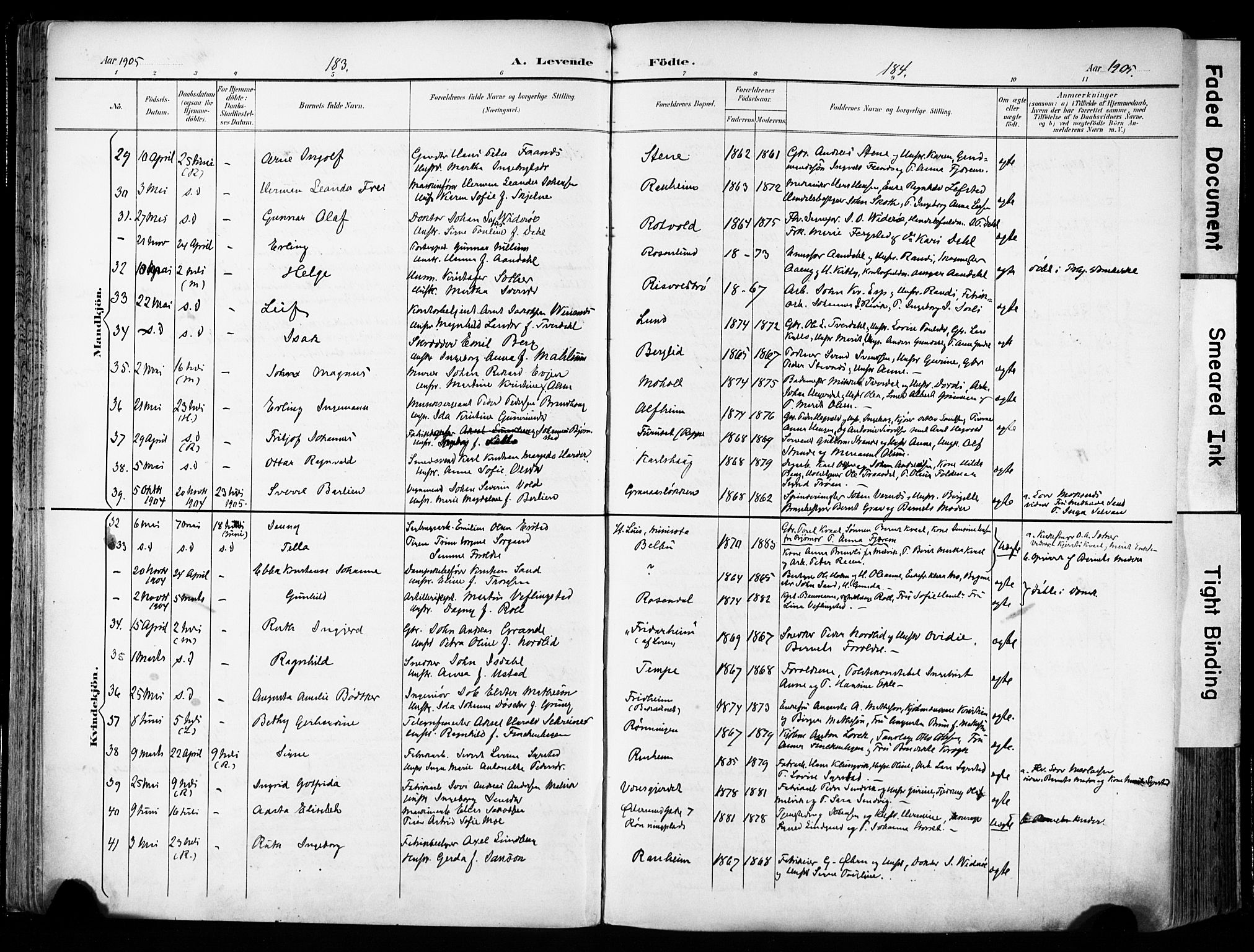 Ministerialprotokoller, klokkerbøker og fødselsregistre - Sør-Trøndelag, AV/SAT-A-1456/606/L0301: Parish register (official) no. 606A16, 1894-1907, p. 183-184