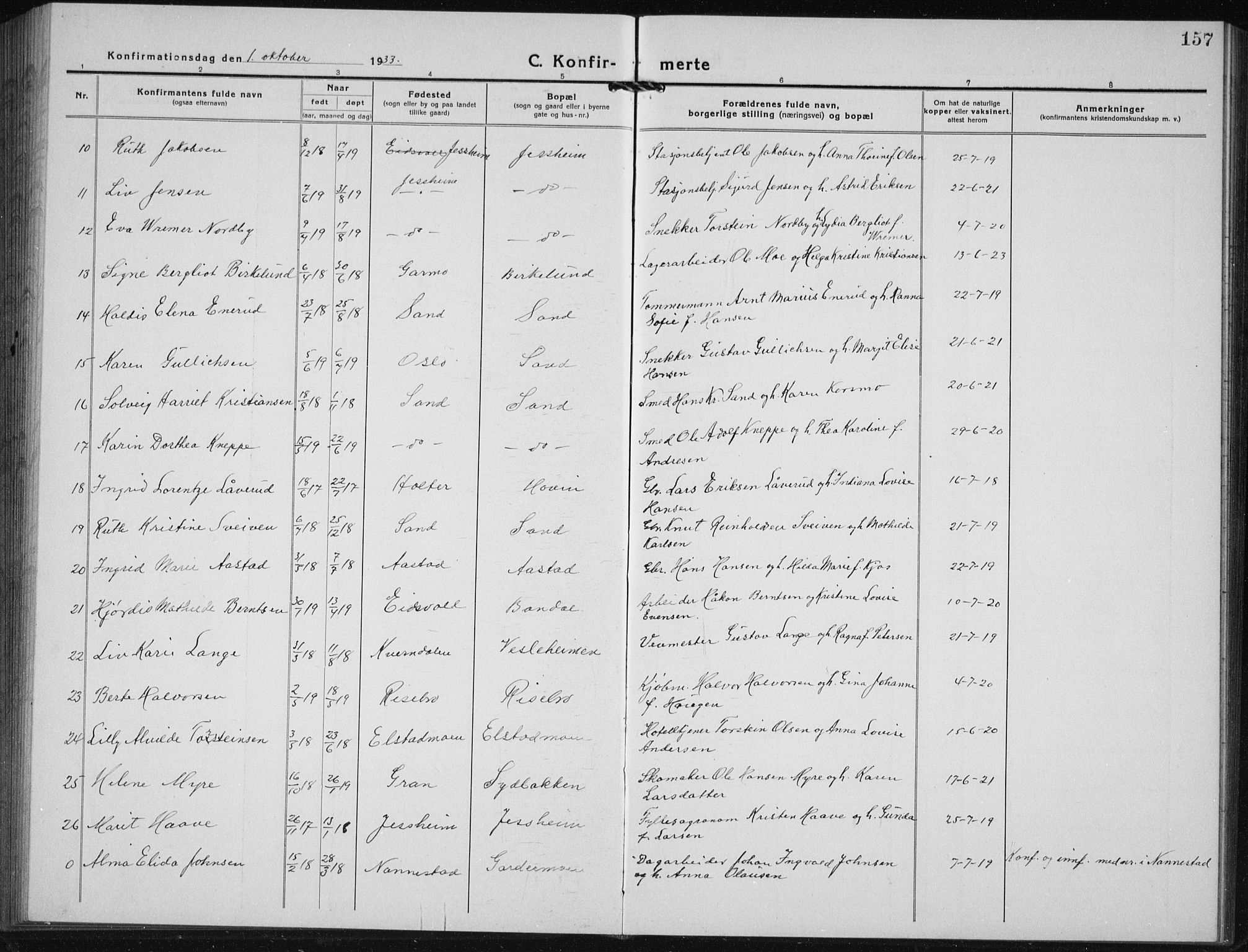 Ullensaker prestekontor Kirkebøker, AV/SAO-A-10236a/G/Gb/L0002: Parish register (copy) no. II 2, 1917-1941, p. 157