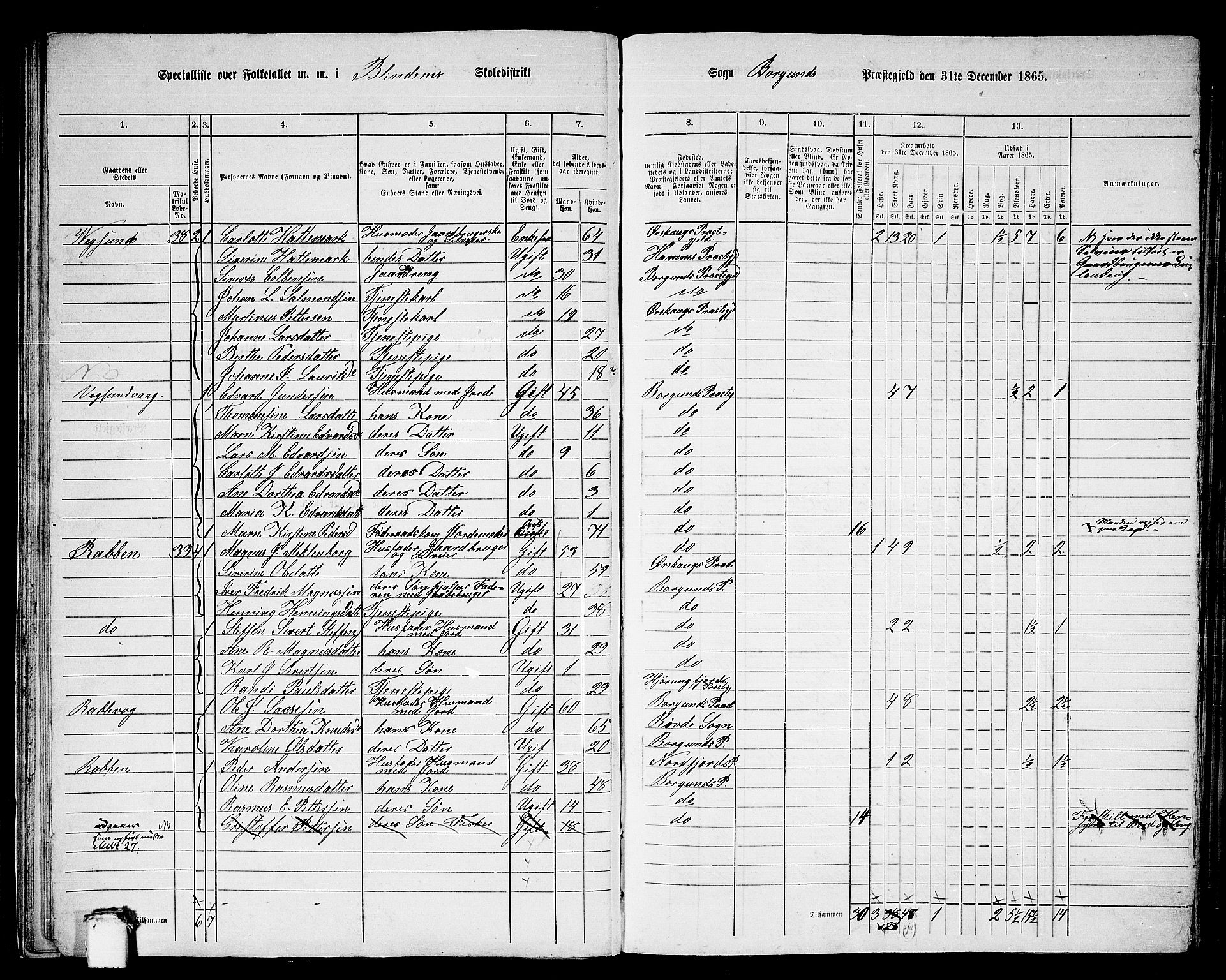 RA, 1865 census for Borgund, 1865, p. 28