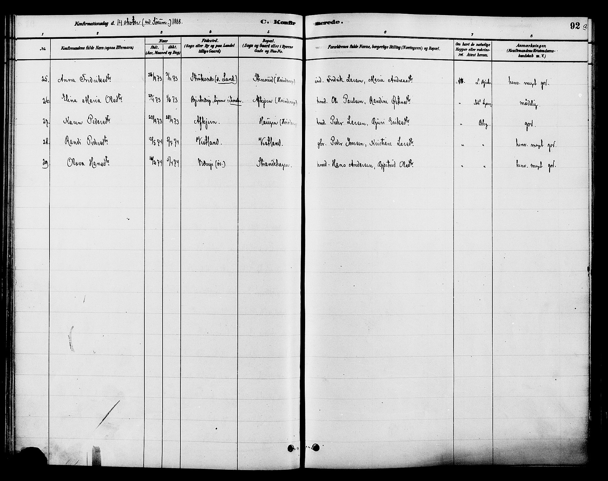 Gran prestekontor, AV/SAH-PREST-112/H/Ha/Haa/L0015: Parish register (official) no. 15, 1880-1888, p. 92