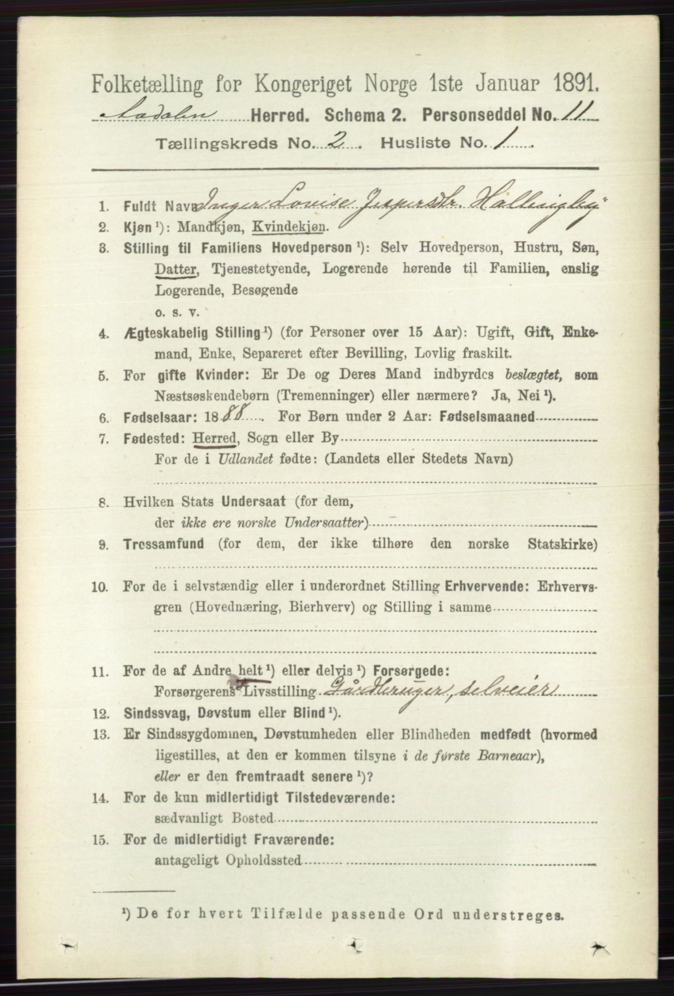 RA, 1891 census for 0614 Ådal, 1891, p. 649