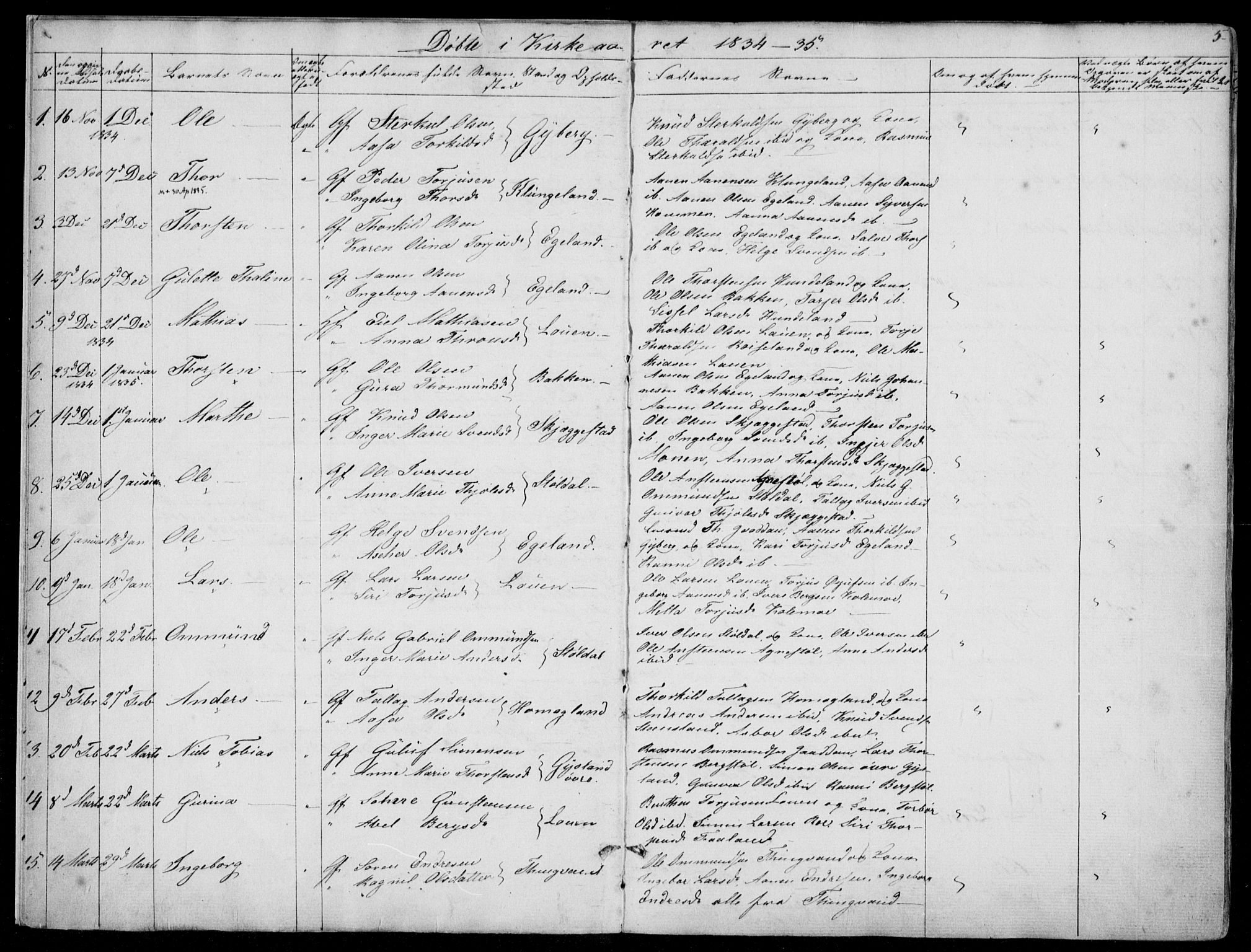 Hægebostad sokneprestkontor, SAK/1111-0024/F/Fa/Faa/L0004: Parish register (official) no. A 4, 1834-1864, p. 5