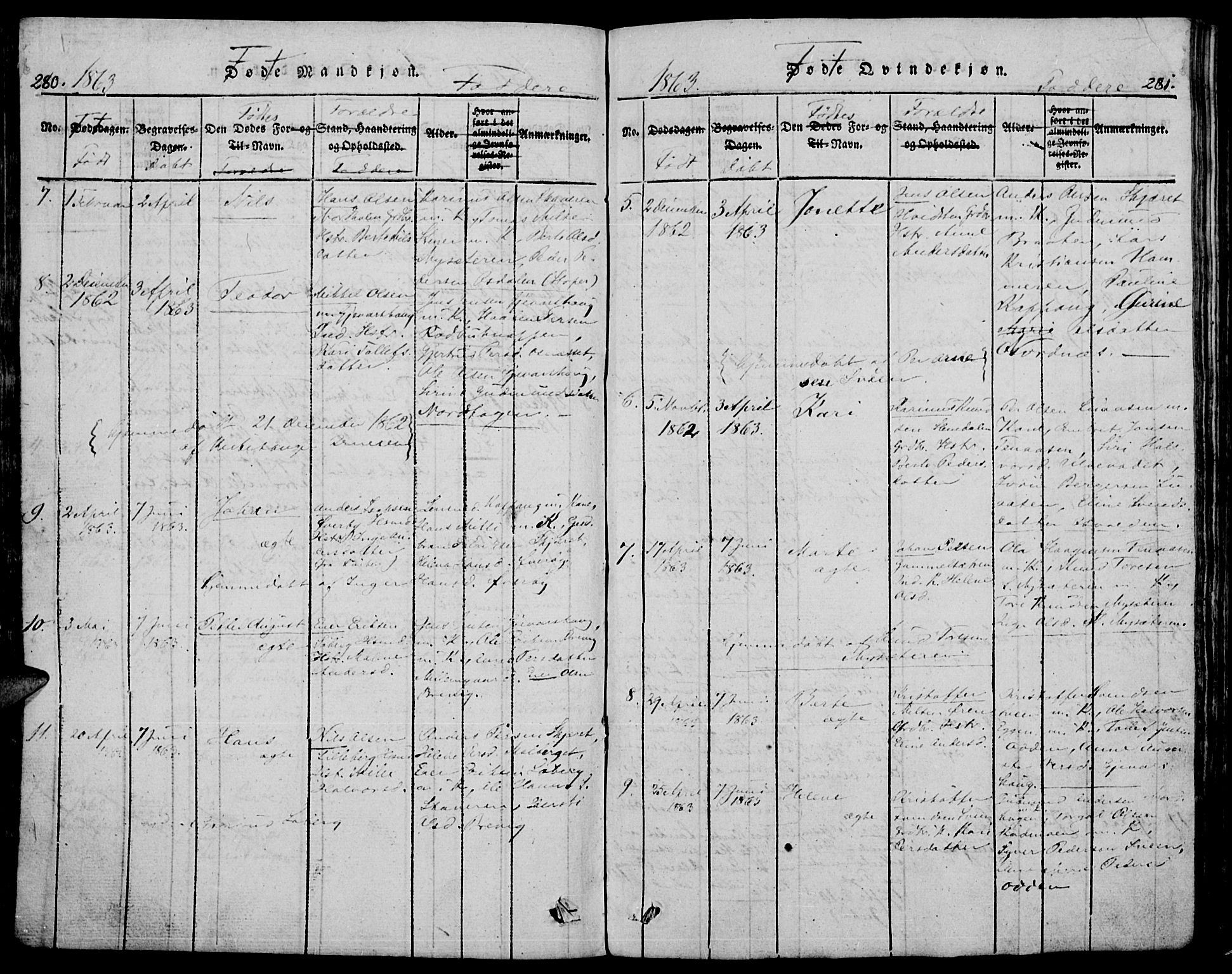 Trysil prestekontor, AV/SAH-PREST-046/H/Ha/Hab/L0005: Parish register (copy) no. 5, 1814-1877, p. 280-281