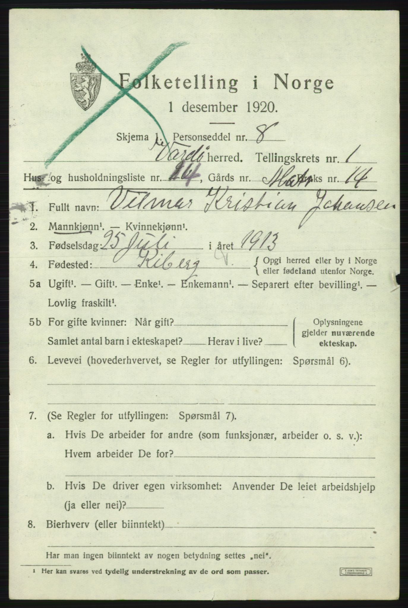 SATØ, 1920 census for Vardø rural district, 1920, p. 780