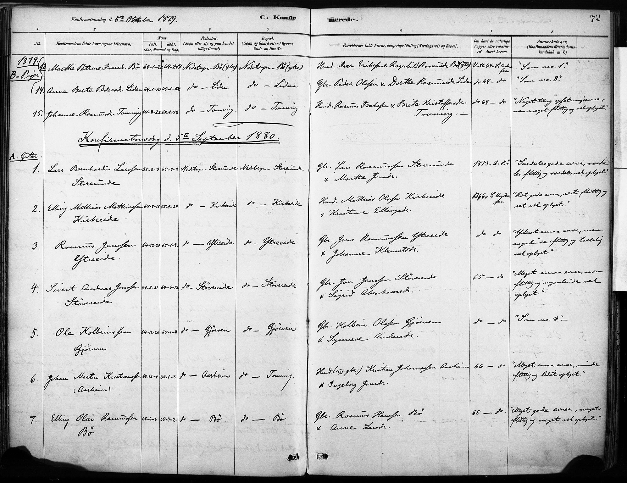 Stryn Sokneprestembete, AV/SAB-A-82501: Parish register (official) no. B 1, 1878-1907, p. 72