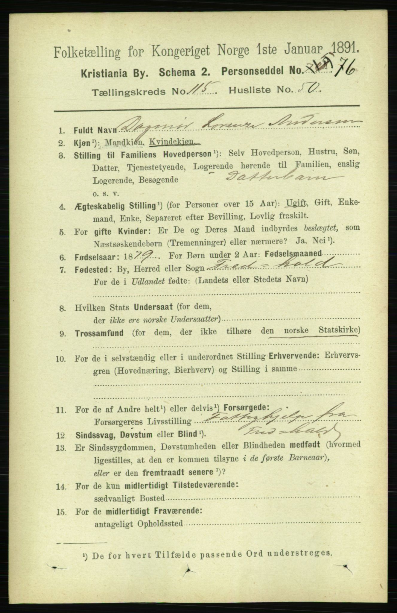 RA, 1891 census for 0301 Kristiania, 1891, p. 62413