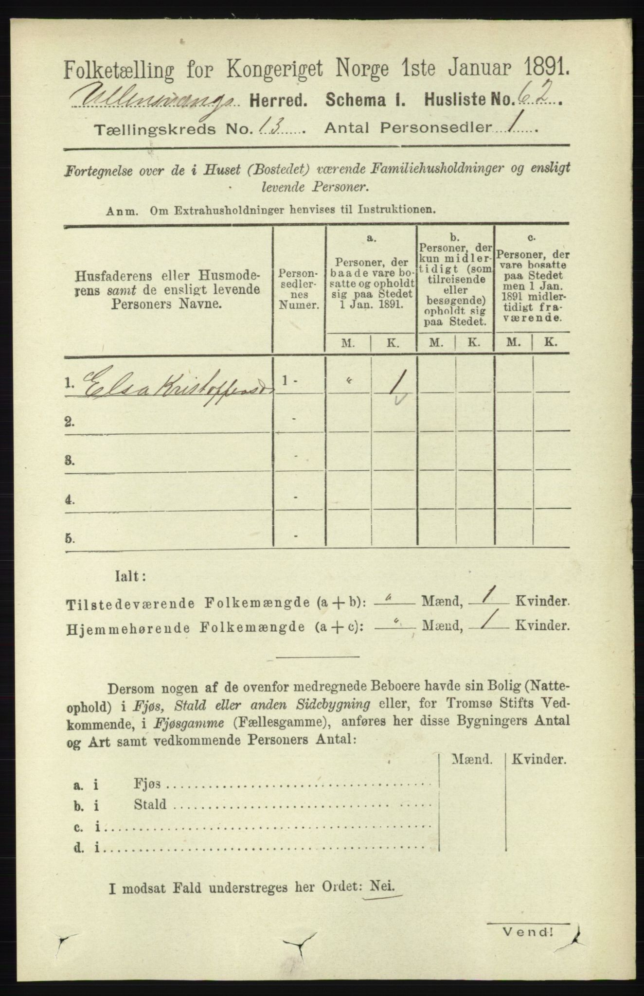 RA, 1891 census for 1230 Ullensvang, 1891, p. 5083