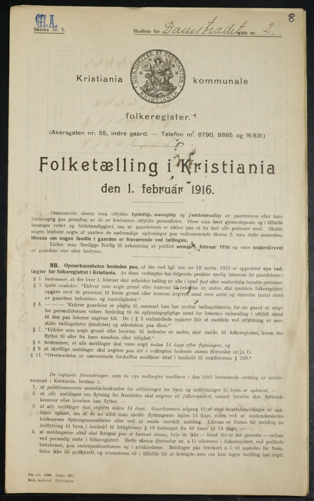 OBA, Municipal Census 1916 for Kristiania, 1916, p. 14444