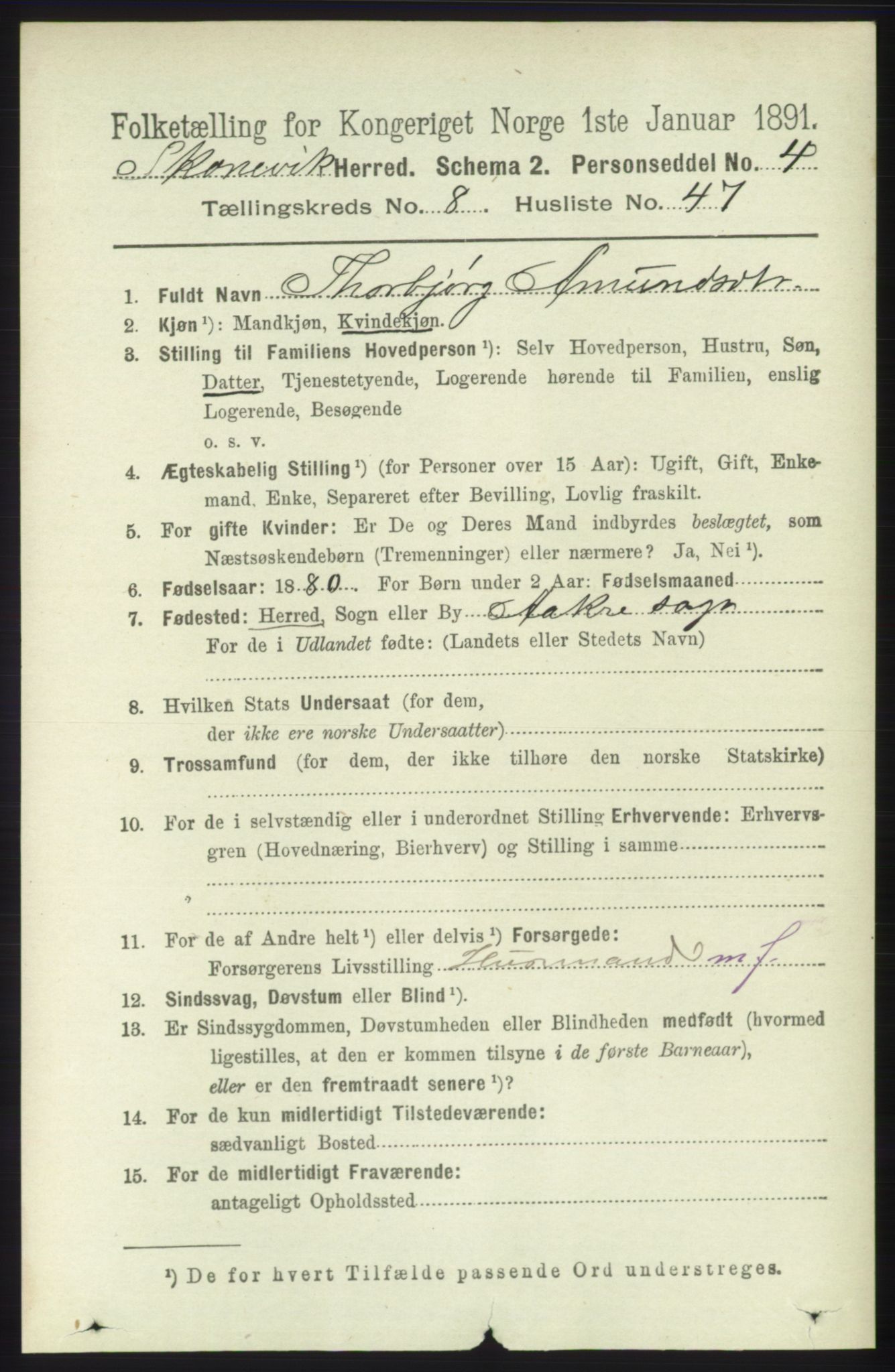 RA, 1891 census for 1212 Skånevik, 1891, p. 2475