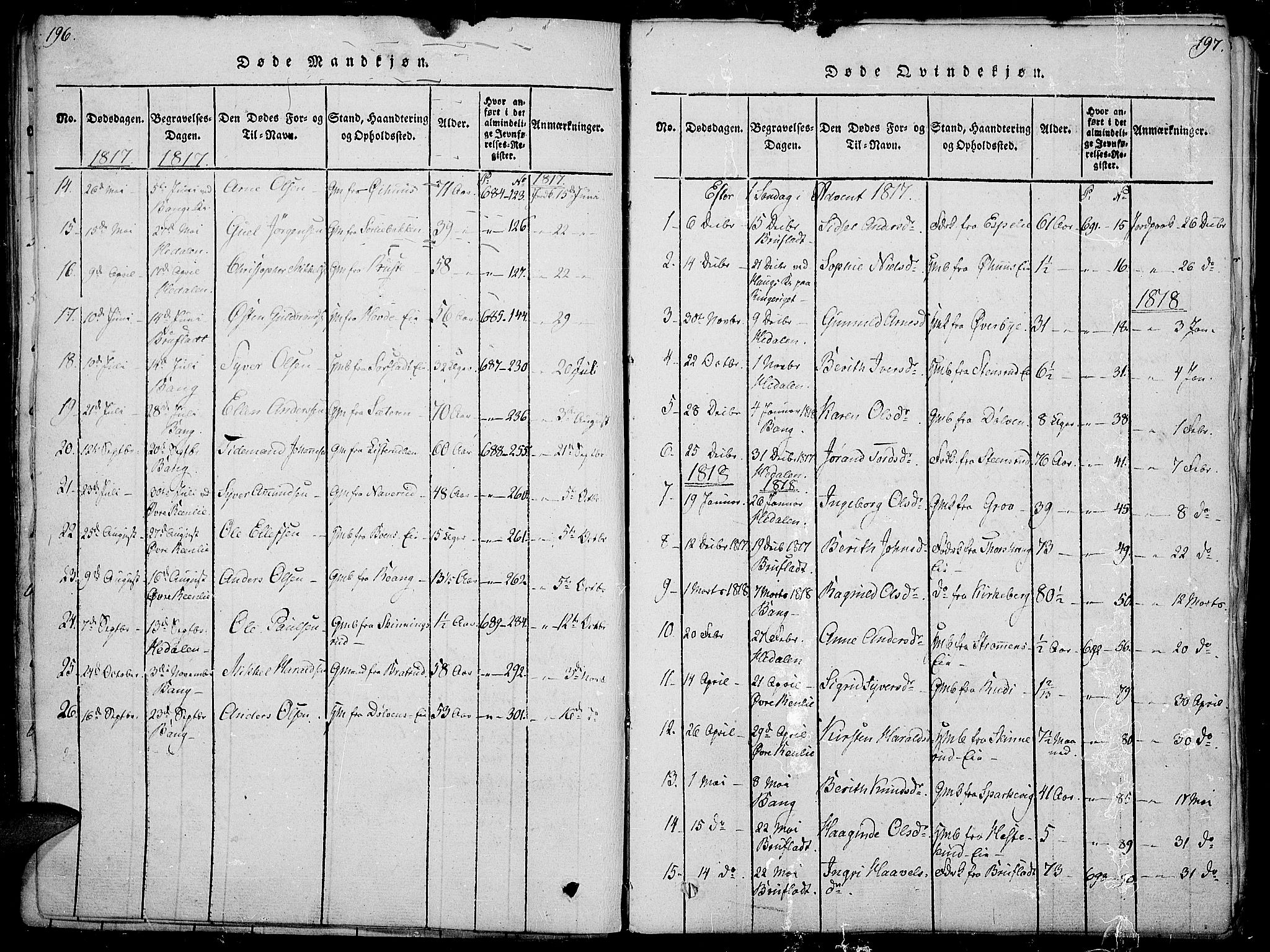 Sør-Aurdal prestekontor, SAH/PREST-128/H/Ha/Haa/L0002: Parish register (official) no. 2, 1815-1840, p. 196-197