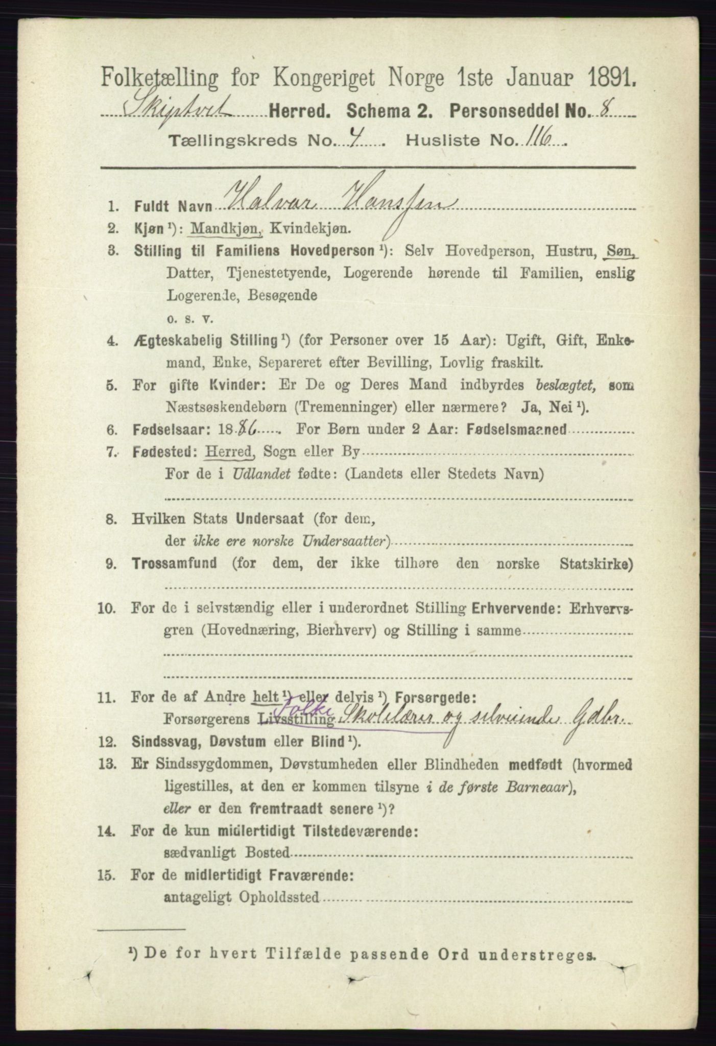 RA, 1891 census for 0127 Skiptvet, 1891, p. 2569