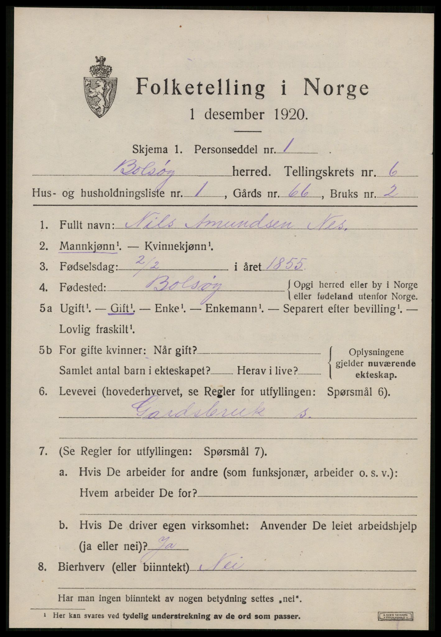 SAT, 1920 census for Bolsøy, 1920, p. 8229