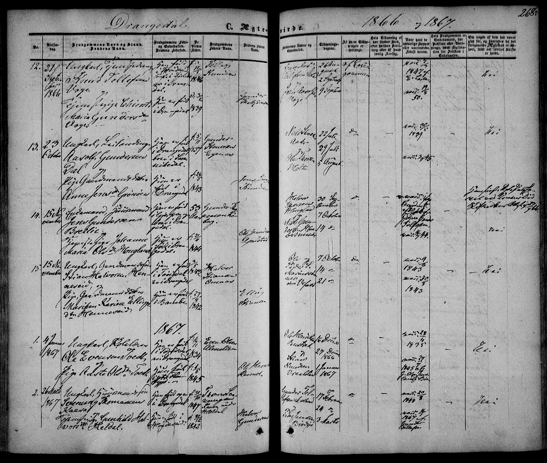 Drangedal kirkebøker, AV/SAKO-A-258/F/Fa/L0008: Parish register (official) no. 8, 1857-1871, p. 268