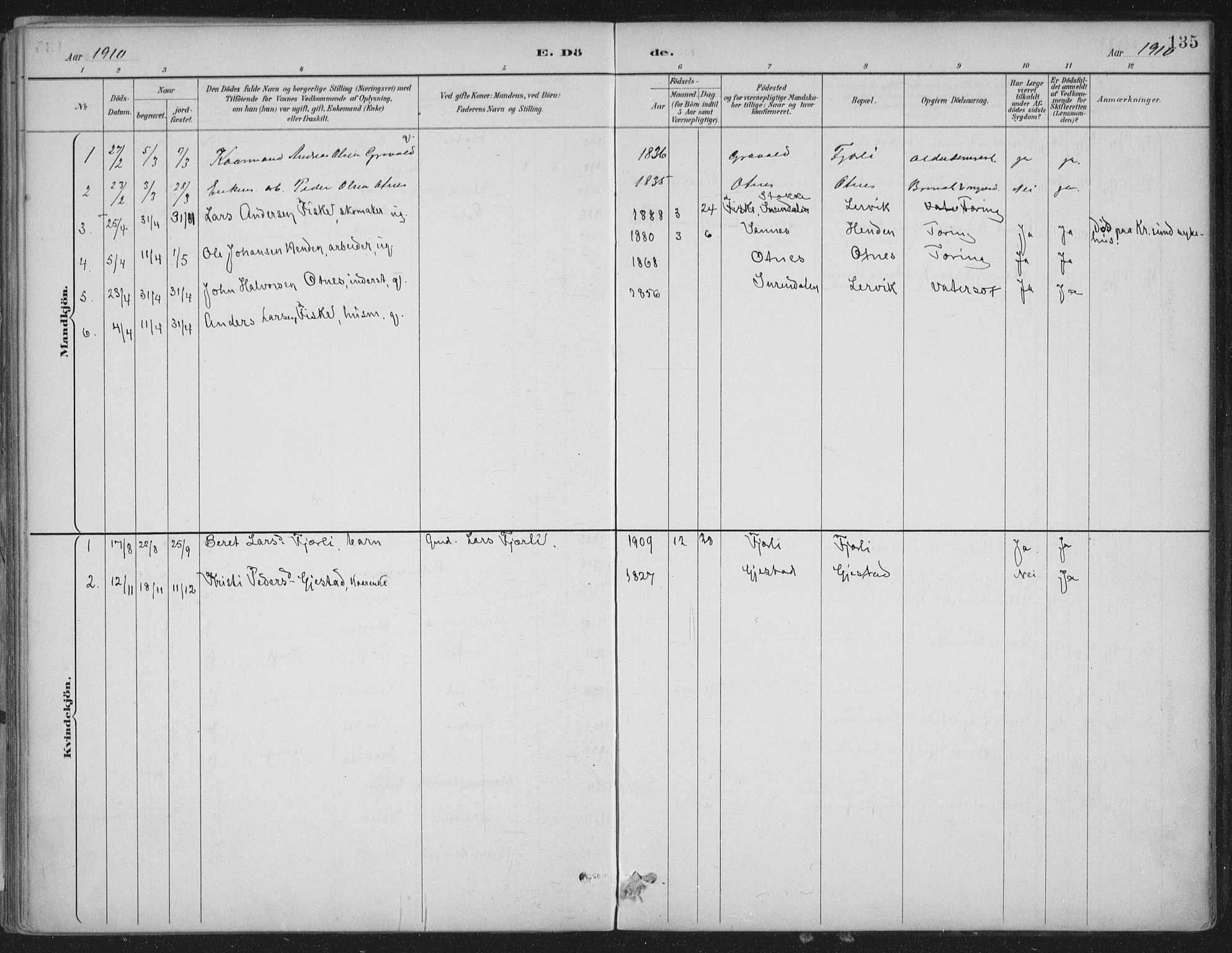 Ministerialprotokoller, klokkerbøker og fødselsregistre - Møre og Romsdal, AV/SAT-A-1454/580/L0925: Parish register (official) no. 580A02, 1888-1913, p. 135