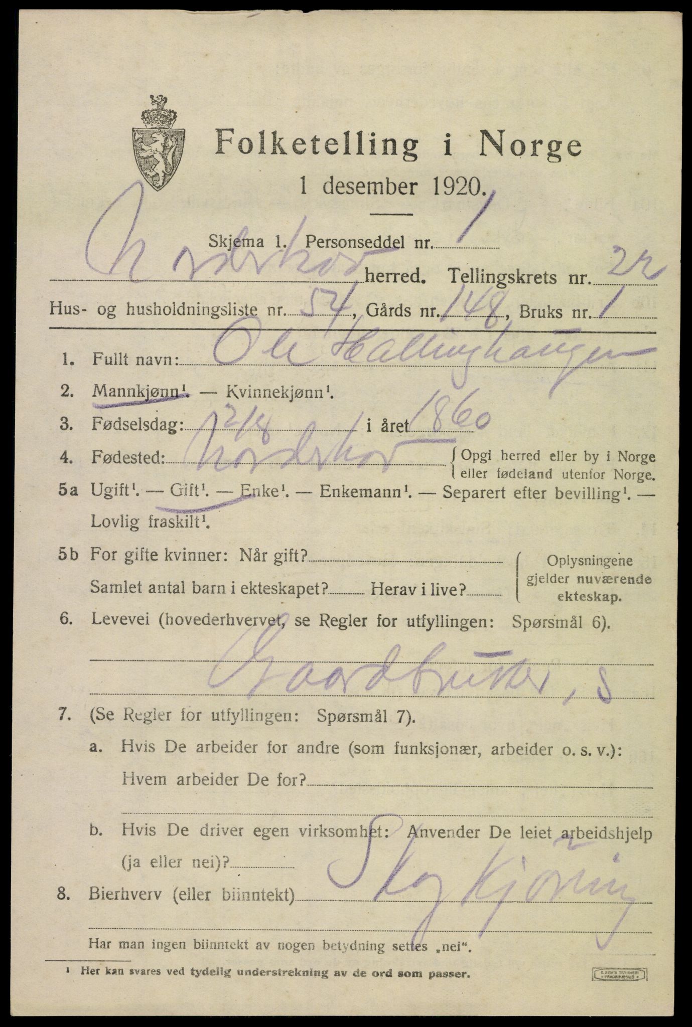 SAKO, 1920 census for Norderhov, 1920, p. 23152