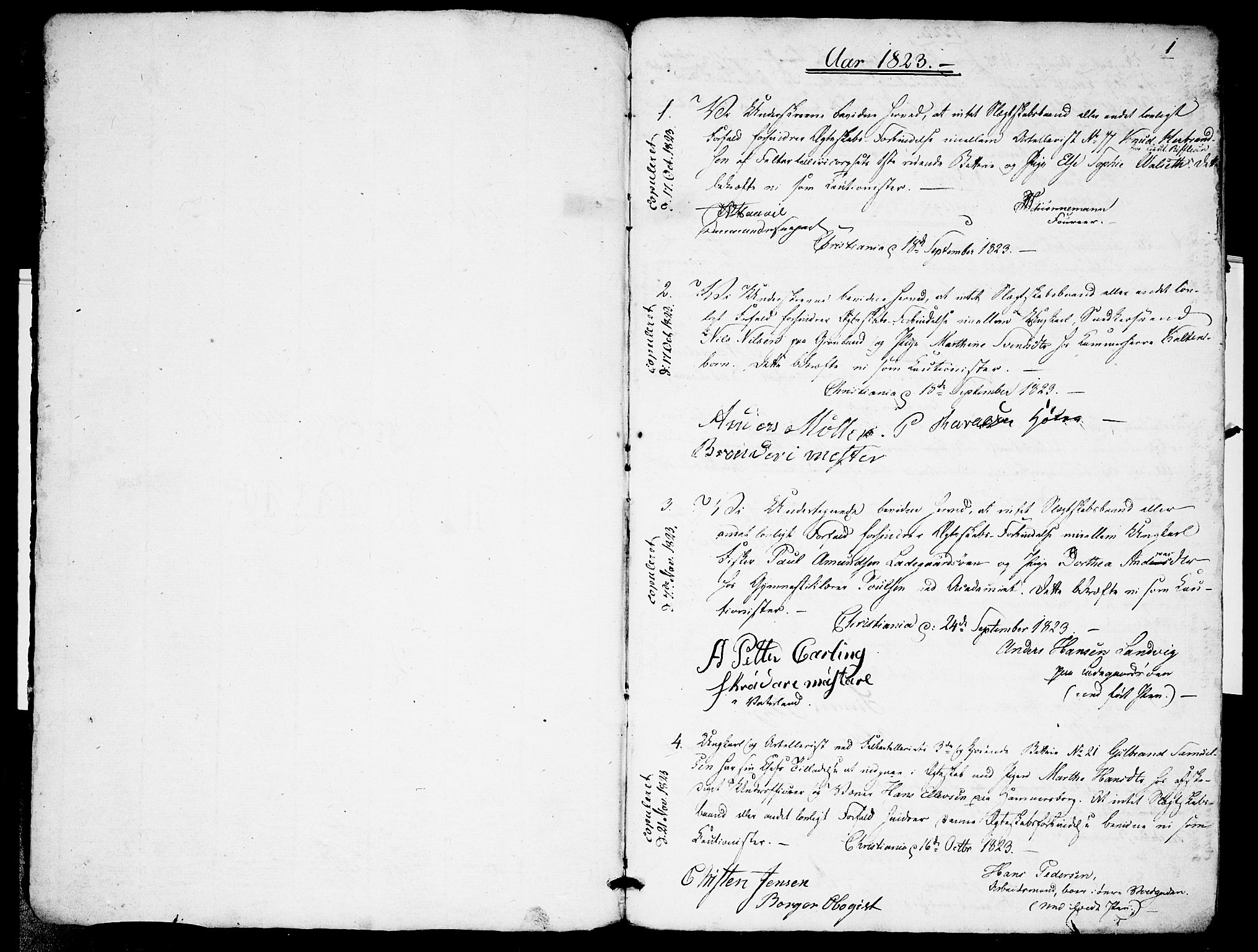 Garnisonsmenigheten Kirkebøker, SAO/A-10846/H/Ha/L0001: Banns register no. I 1, 1823-1828, p. 0-1