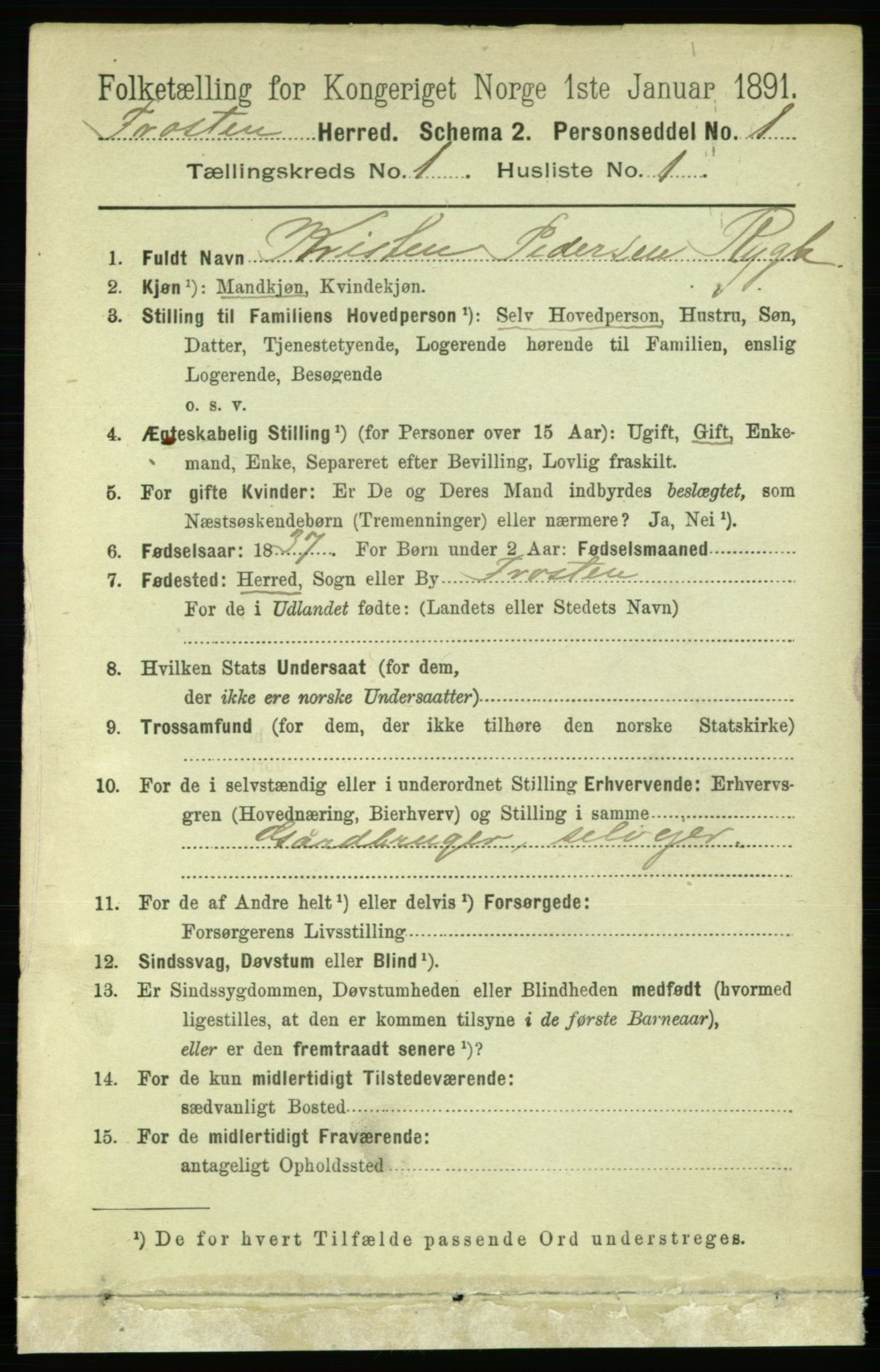 RA, 1891 census for 1717 Frosta, 1891, p. 144