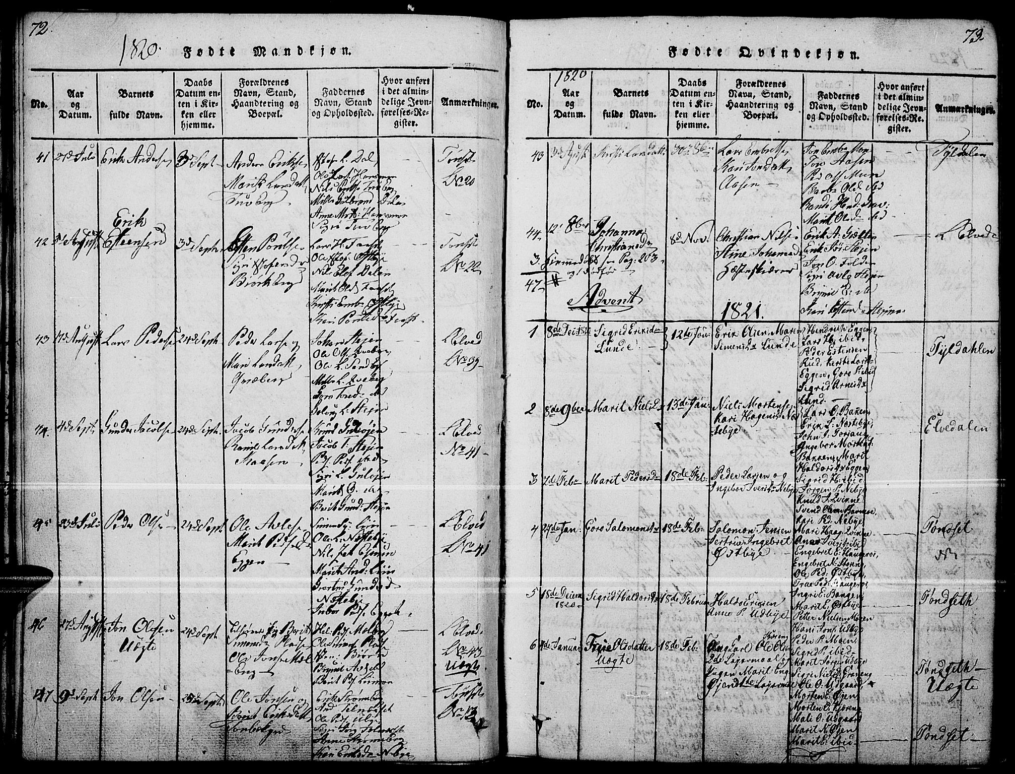 Tynset prestekontor, AV/SAH-PREST-058/H/Ha/Haa/L0018: Parish register (official) no. 18, 1815-1829, p. 72-73