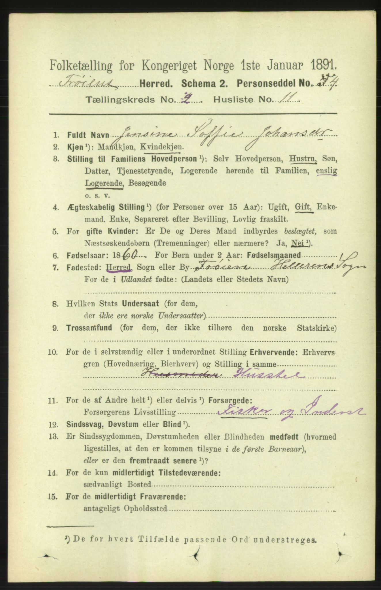 RA, 1891 census for 1619 Frøya, 1891, p. 1011
