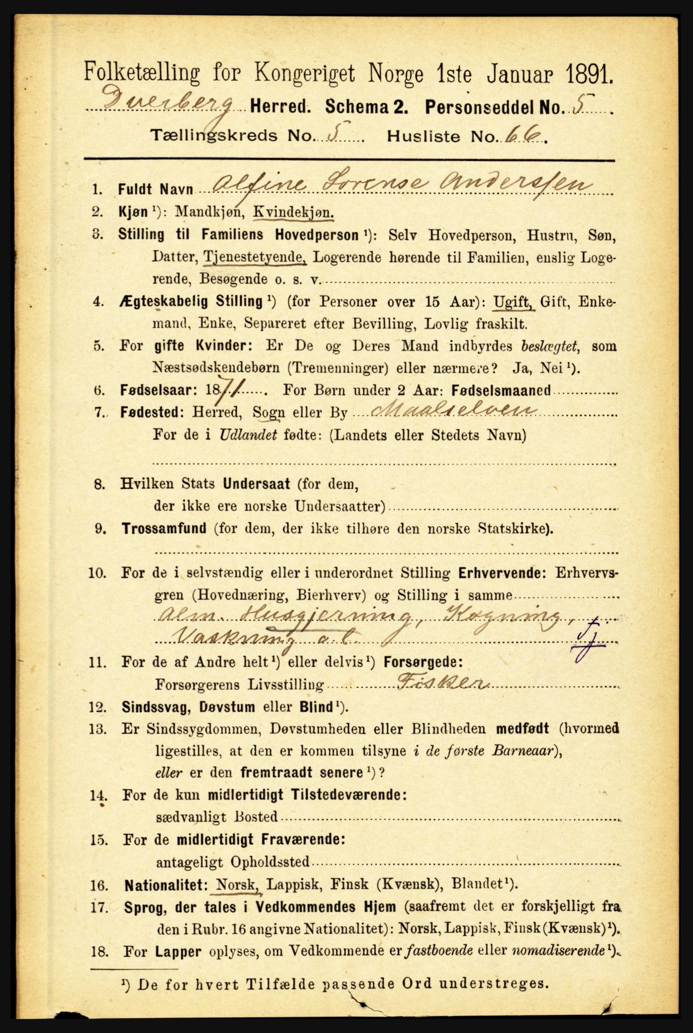 RA, 1891 census for 1872 Dverberg, 1891, p. 2015