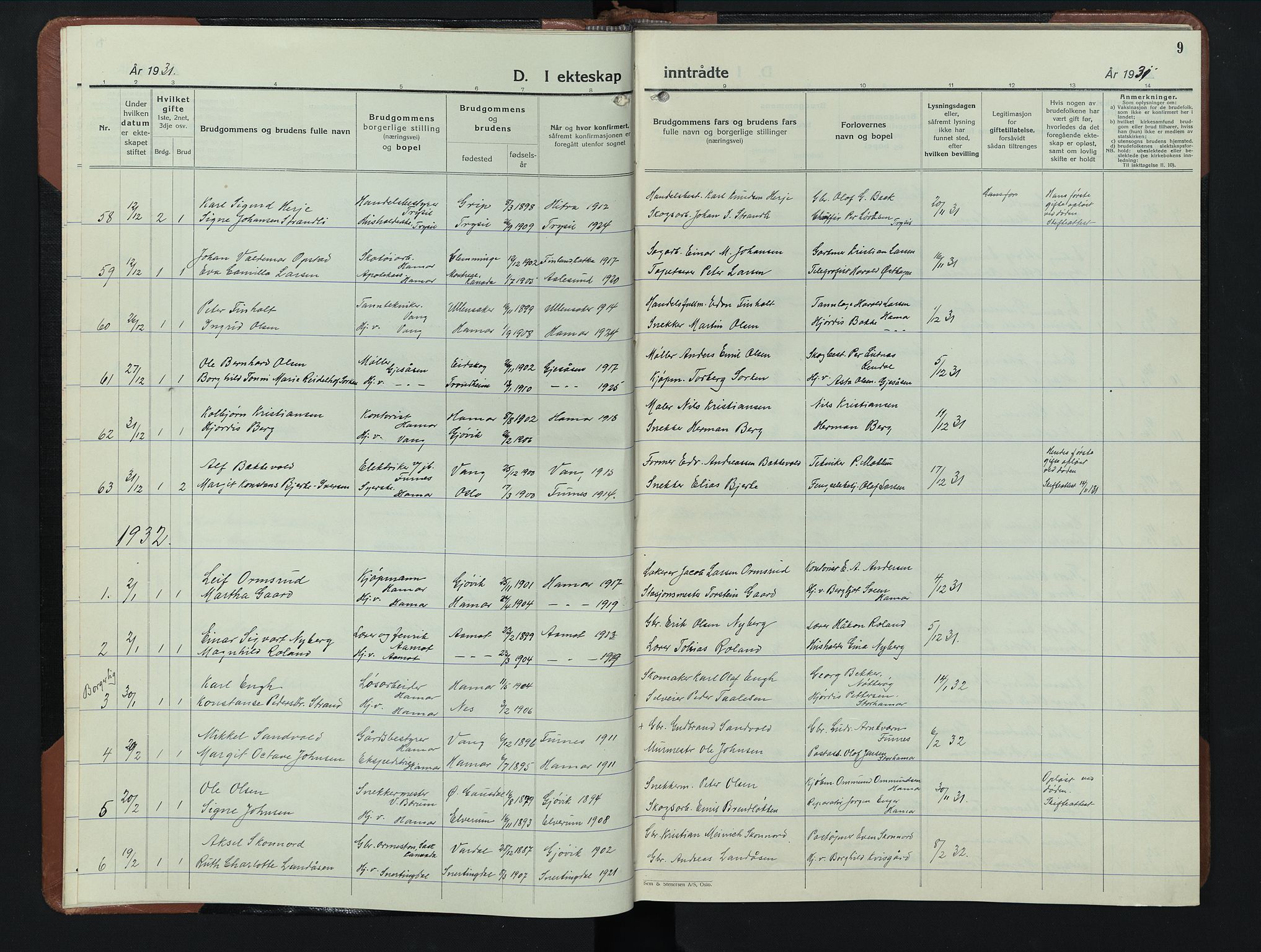 Hamar prestekontor, AV/SAH-DOMPH-002/H/Ha/Hab/L0006: Parish register (copy) no. 6, 1931-1950, p. 9