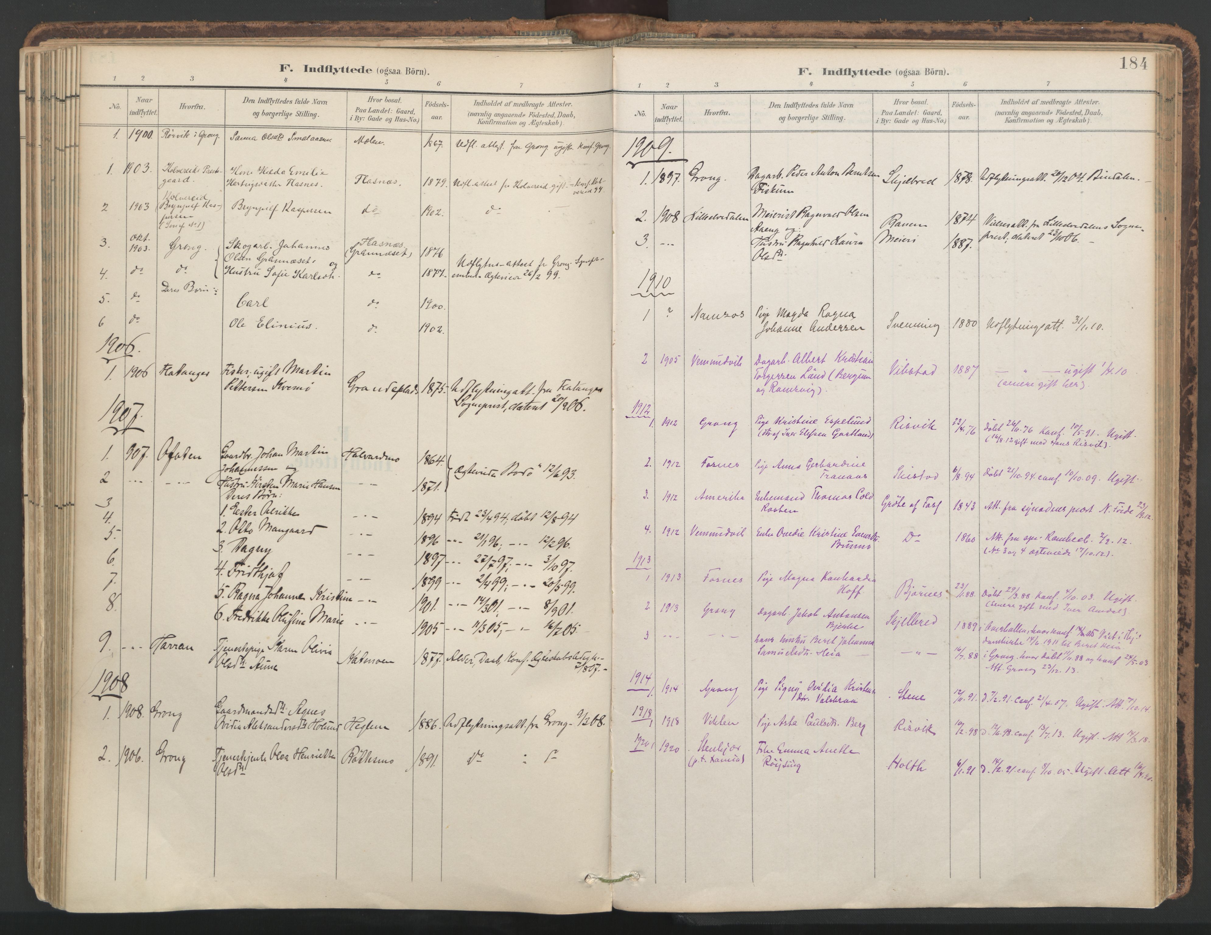 Ministerialprotokoller, klokkerbøker og fødselsregistre - Nord-Trøndelag, SAT/A-1458/764/L0556: Parish register (official) no. 764A11, 1897-1924, p. 184