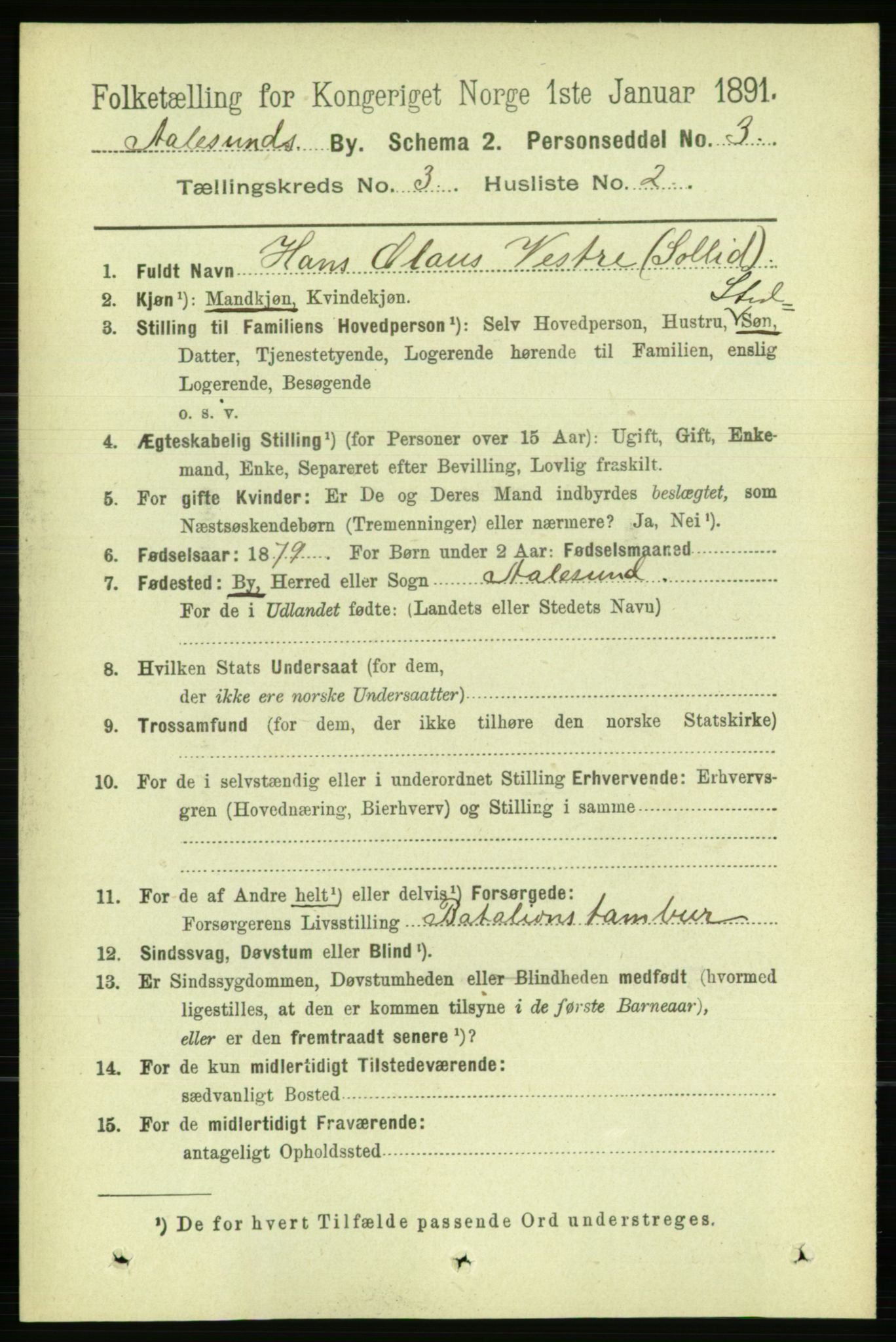 RA, 1891 census for 1501 Ålesund, 1891, p. 2281