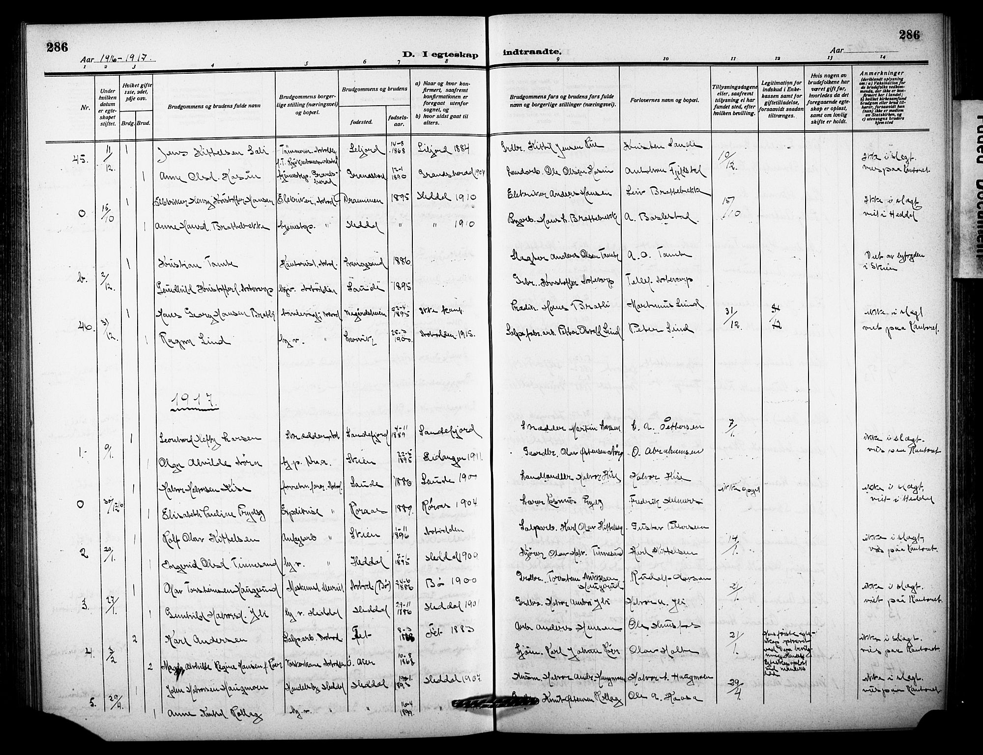 Notodden kirkebøker, AV/SAKO-A-290/G/Ga/L0001: Parish register (copy) no. 1, 1912-1923, p. 286