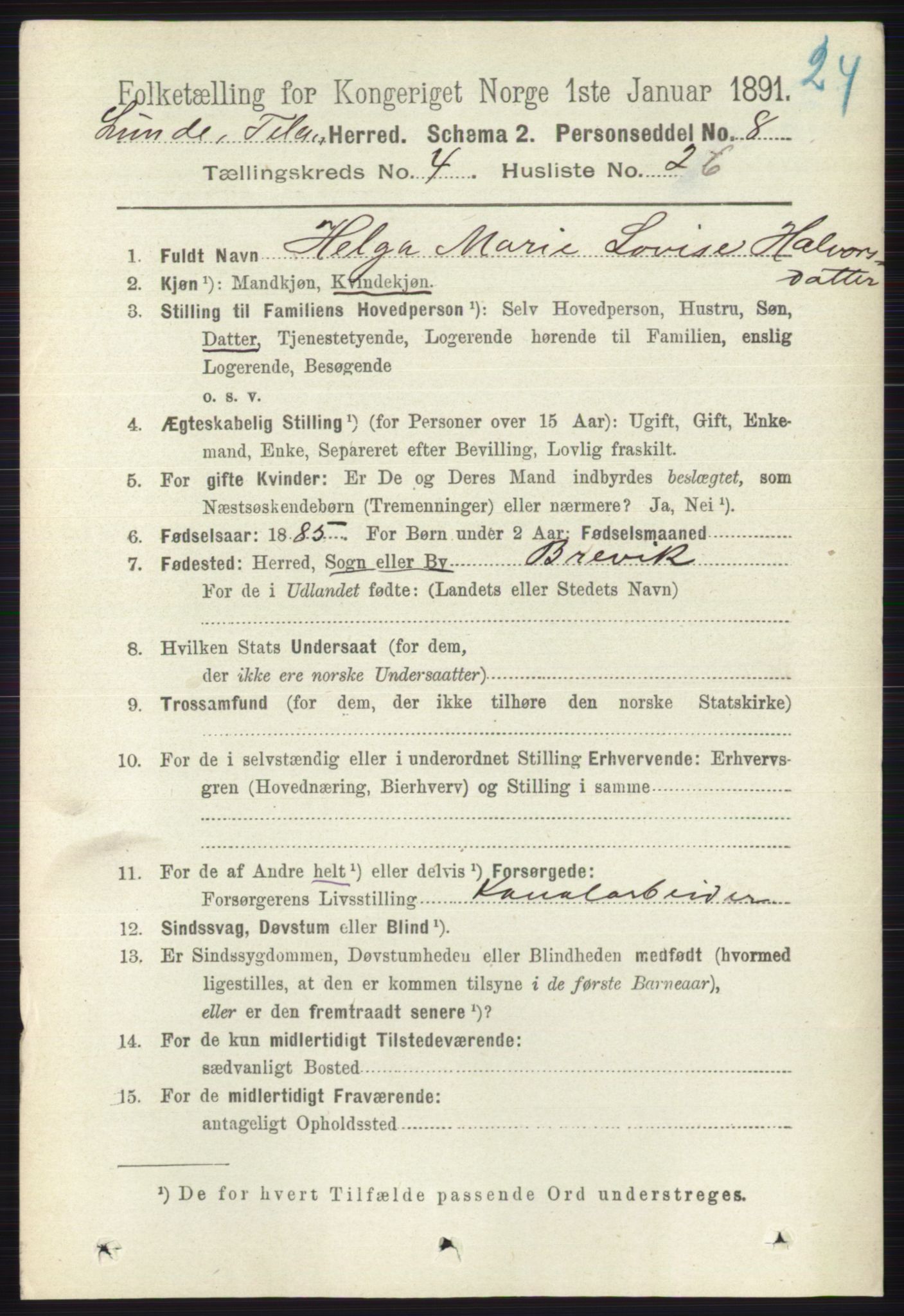 RA, 1891 census for 0820 Lunde, 1891, p. 1309