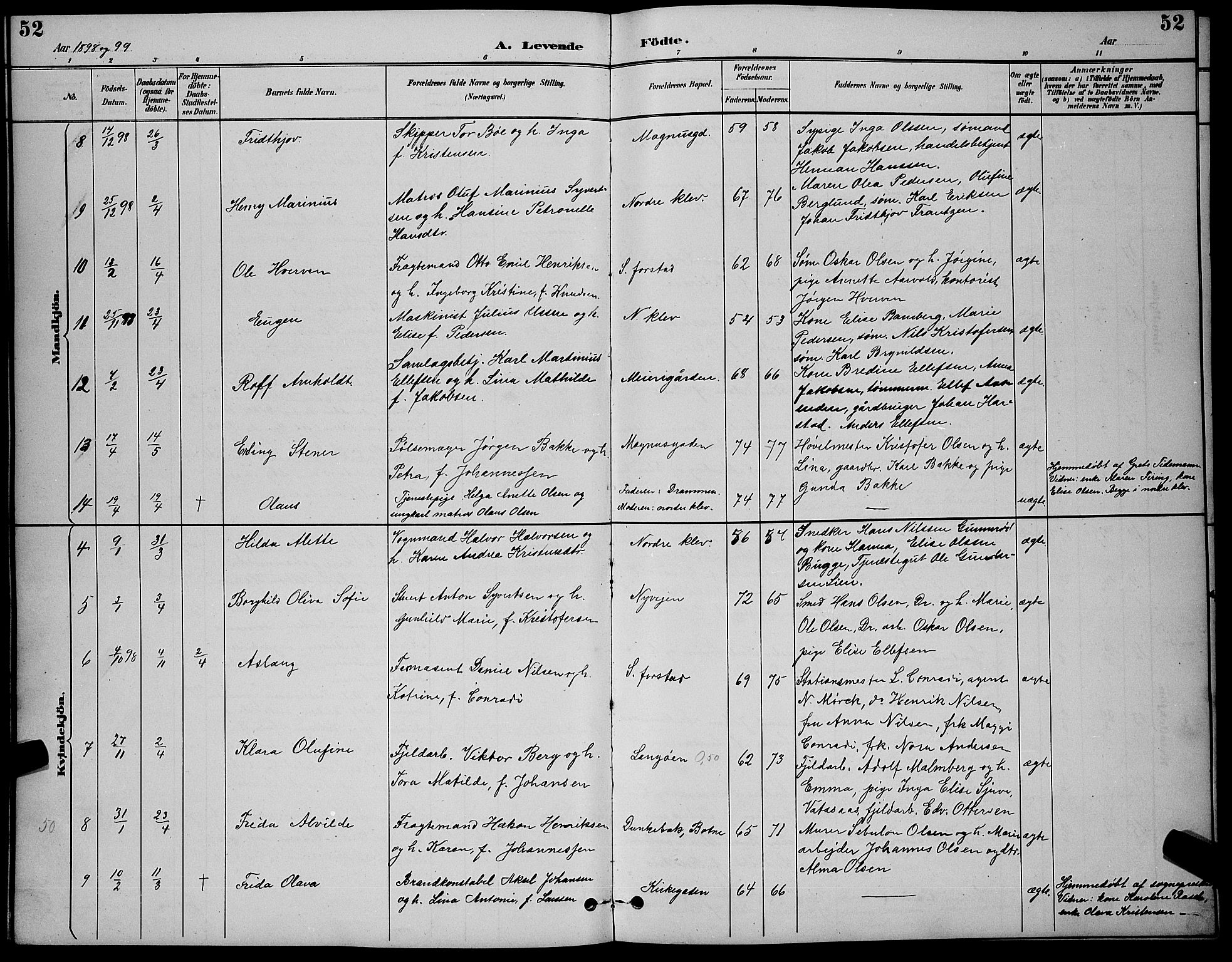 Holmestrand kirkebøker, AV/SAKO-A-346/G/Ga/L0005: Parish register (copy) no. 5, 1889-1901, p. 52