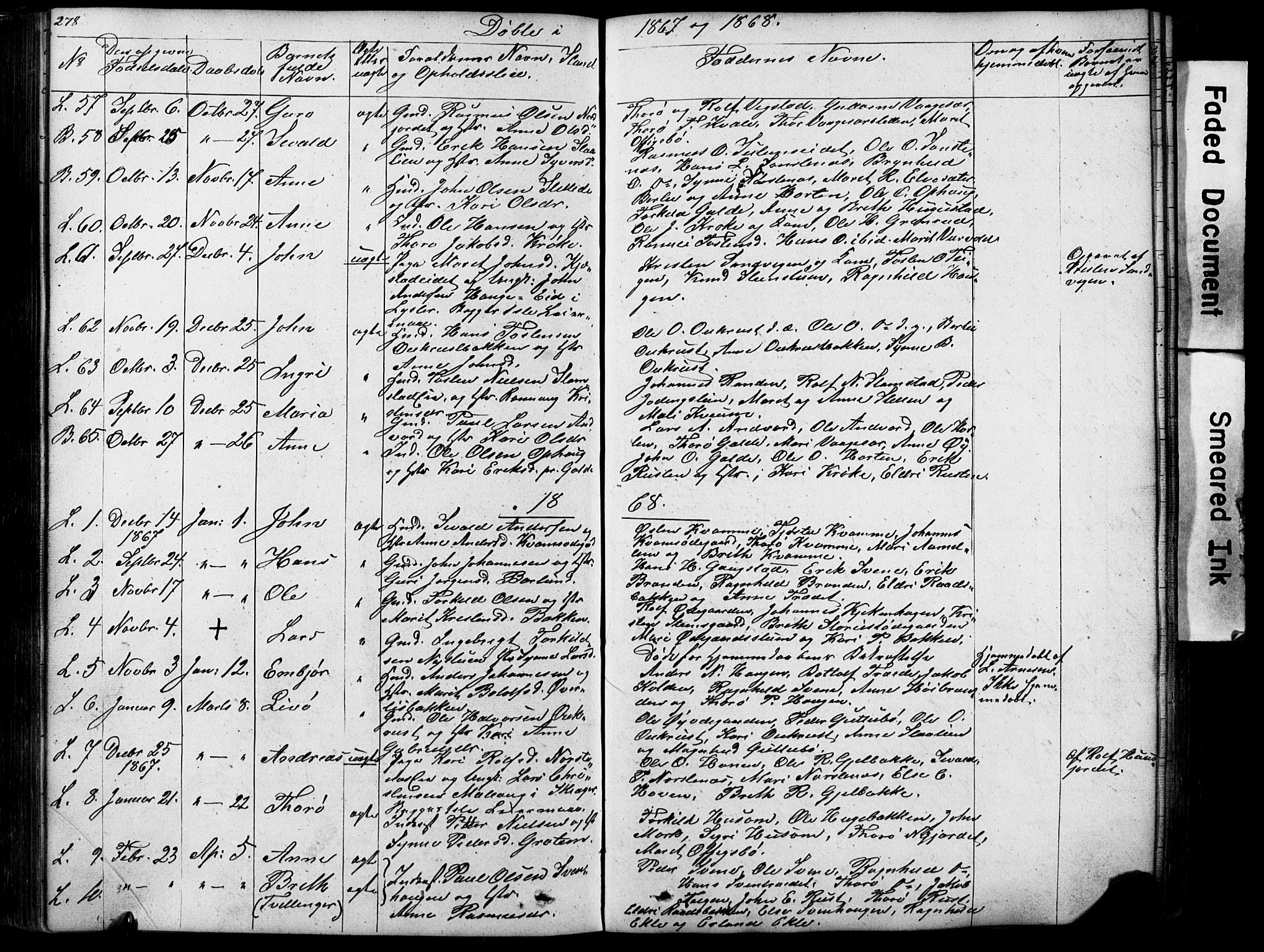 Lom prestekontor, SAH/PREST-070/L/L0012: Parish register (copy) no. 12, 1845-1873, p. 278-279
