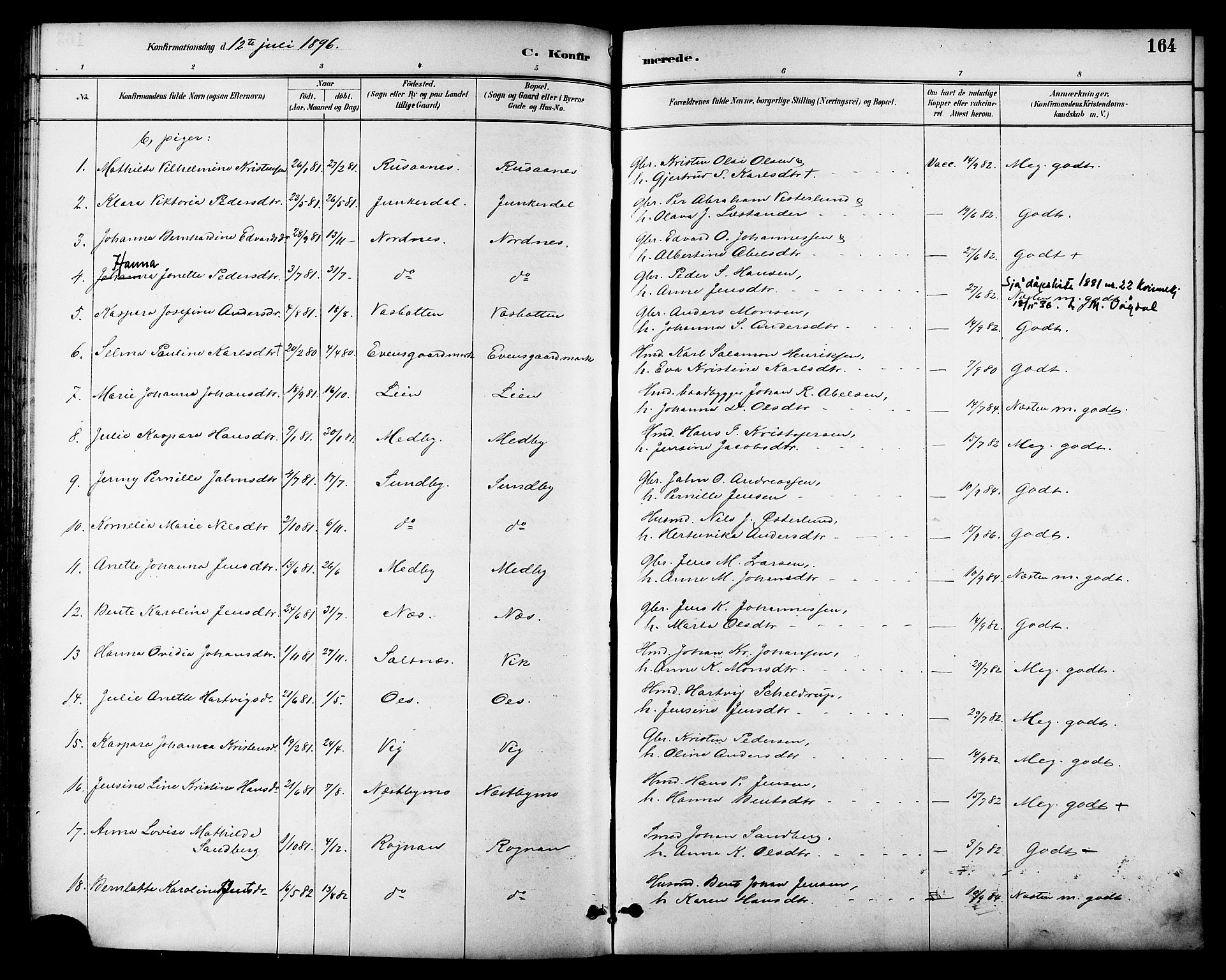 Ministerialprotokoller, klokkerbøker og fødselsregistre - Nordland, AV/SAT-A-1459/847/L0669: Parish register (official) no. 847A09, 1887-1901, p. 164