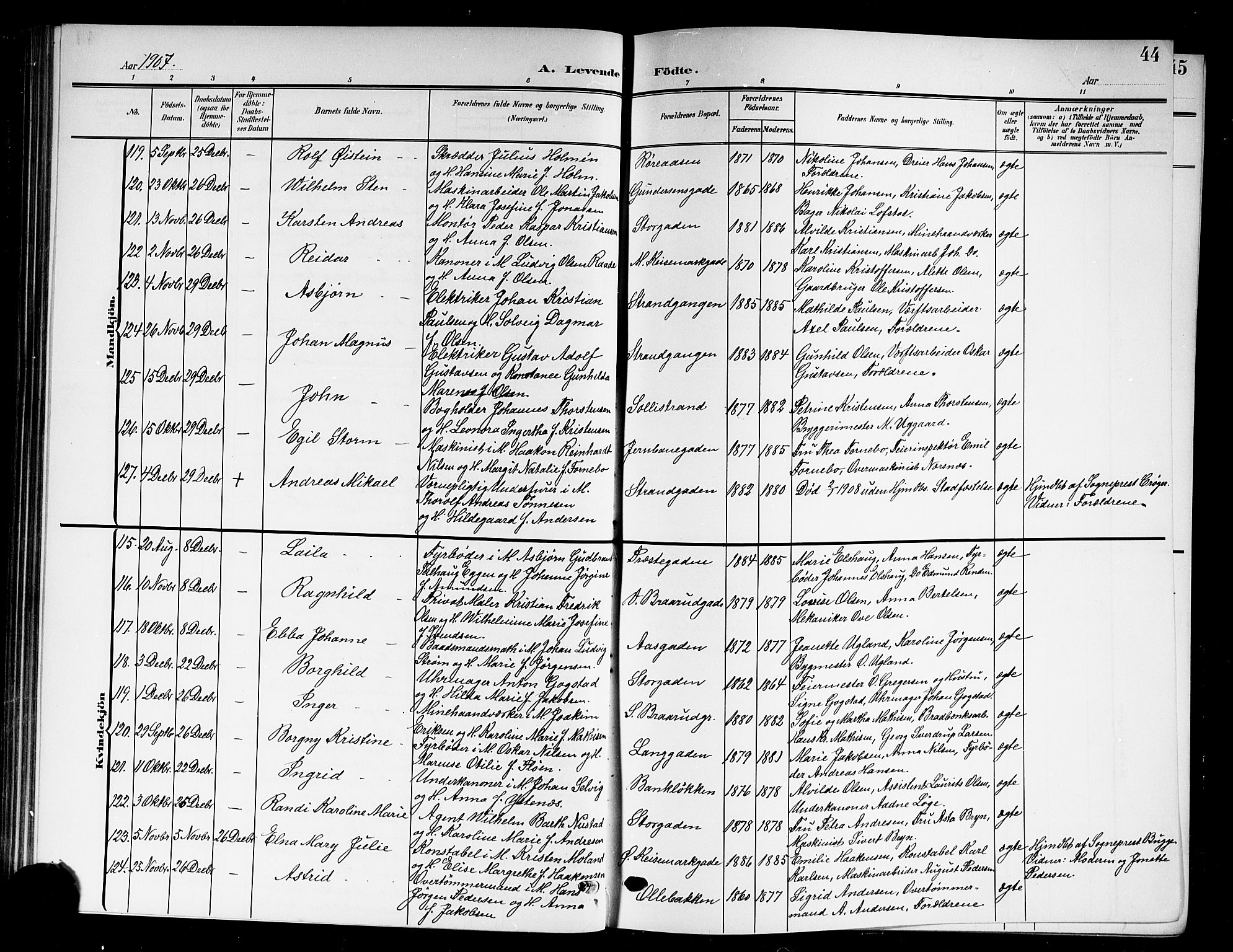 Horten kirkebøker, AV/SAKO-A-348/G/Ga/L0007: Parish register (copy) no. 7, 1905-1915, p. 44