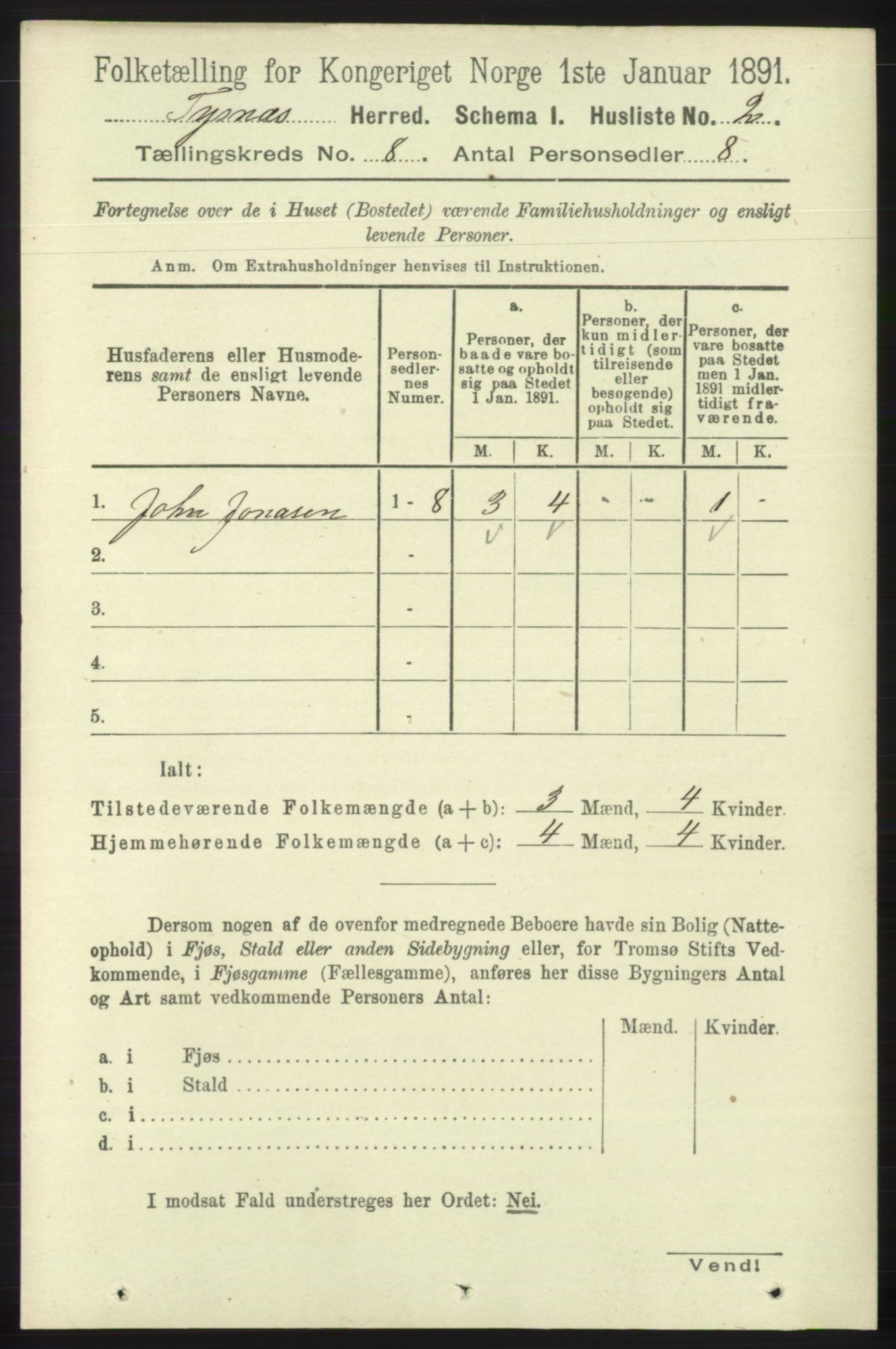 RA, 1891 census for 1223 Tysnes, 1891, p. 3579