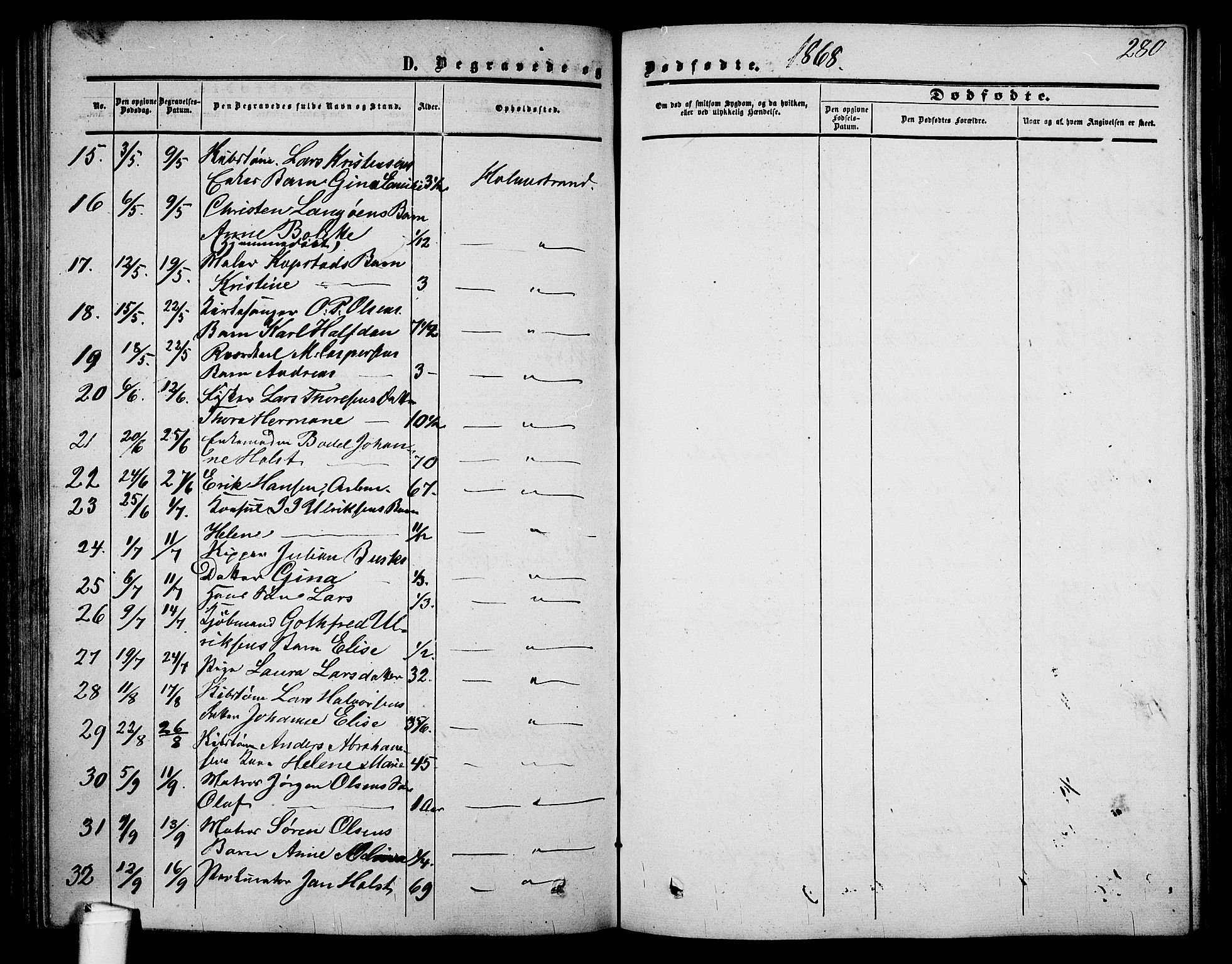 Holmestrand kirkebøker, AV/SAKO-A-346/G/Ga/L0003: Parish register (copy) no. 3, 1849-1874, p. 280