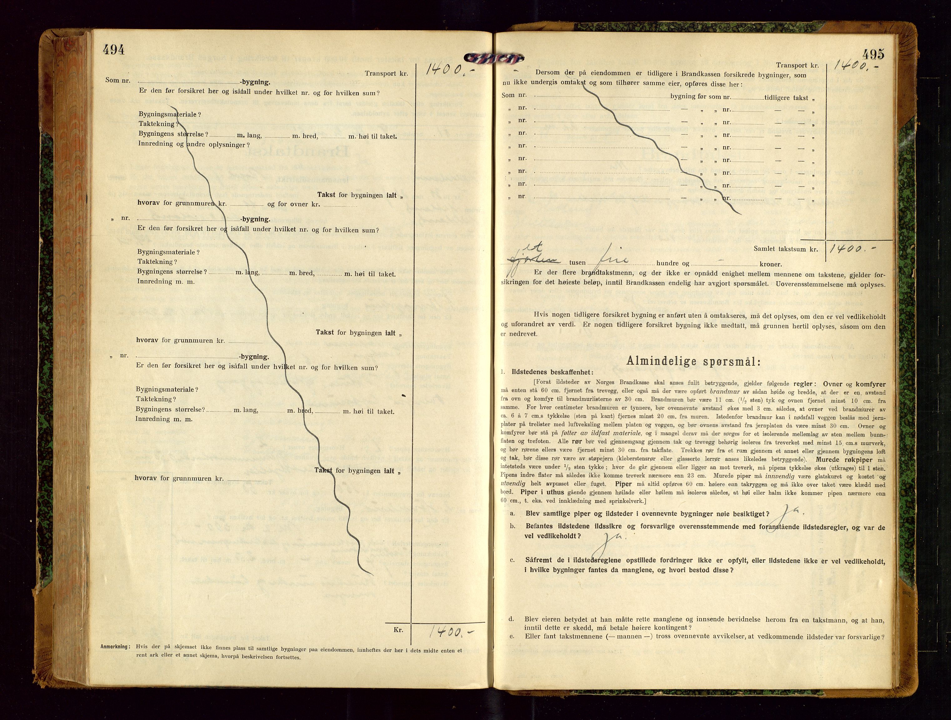 Helleland lensmannskontor, AV/SAST-A-100209/Gob/L0002: "Brandtakstprotokoll", 1921-1930, p. 494-495